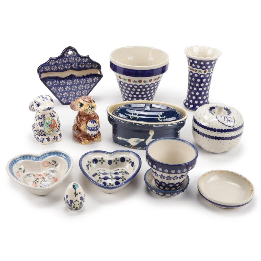 Polish Art Pottery Including Boleslawiec and German Made Art Pottery