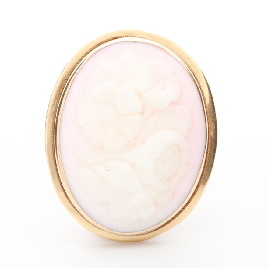 14K Yellow Gold Conch Shell Cameo Converter Brooch