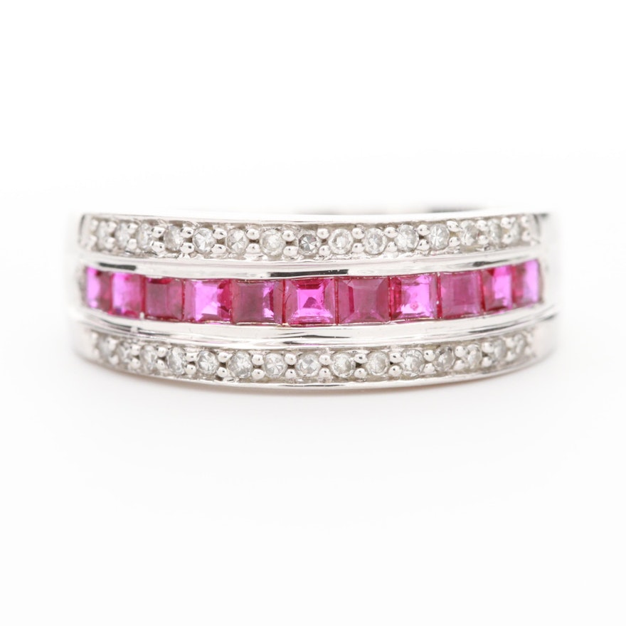 10K White Gold Ruby and Diamond Ring