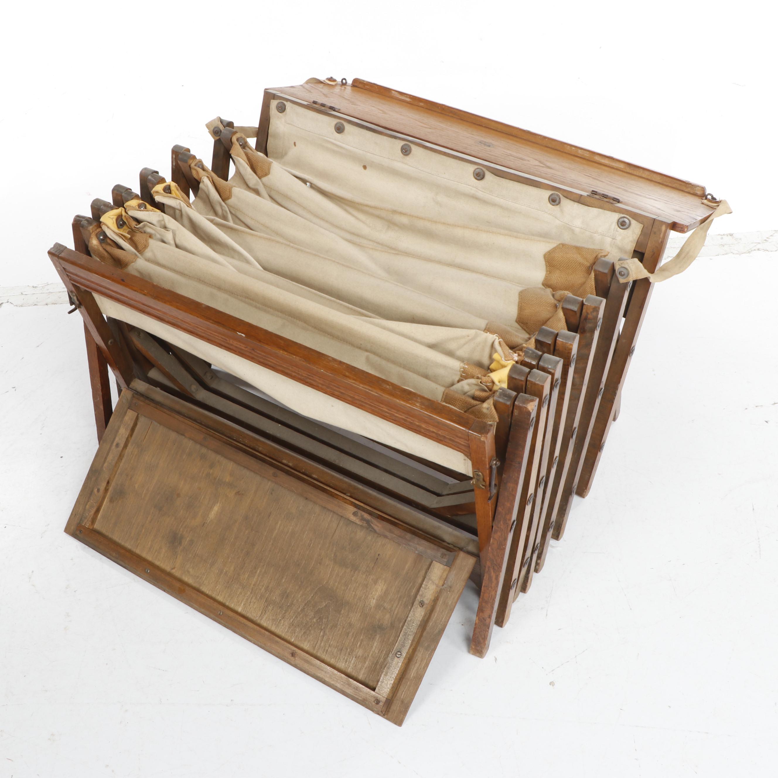 W&S "Cabinetta" WWI British Collapsible Oak and Canvas Army Cot, Circa 1915