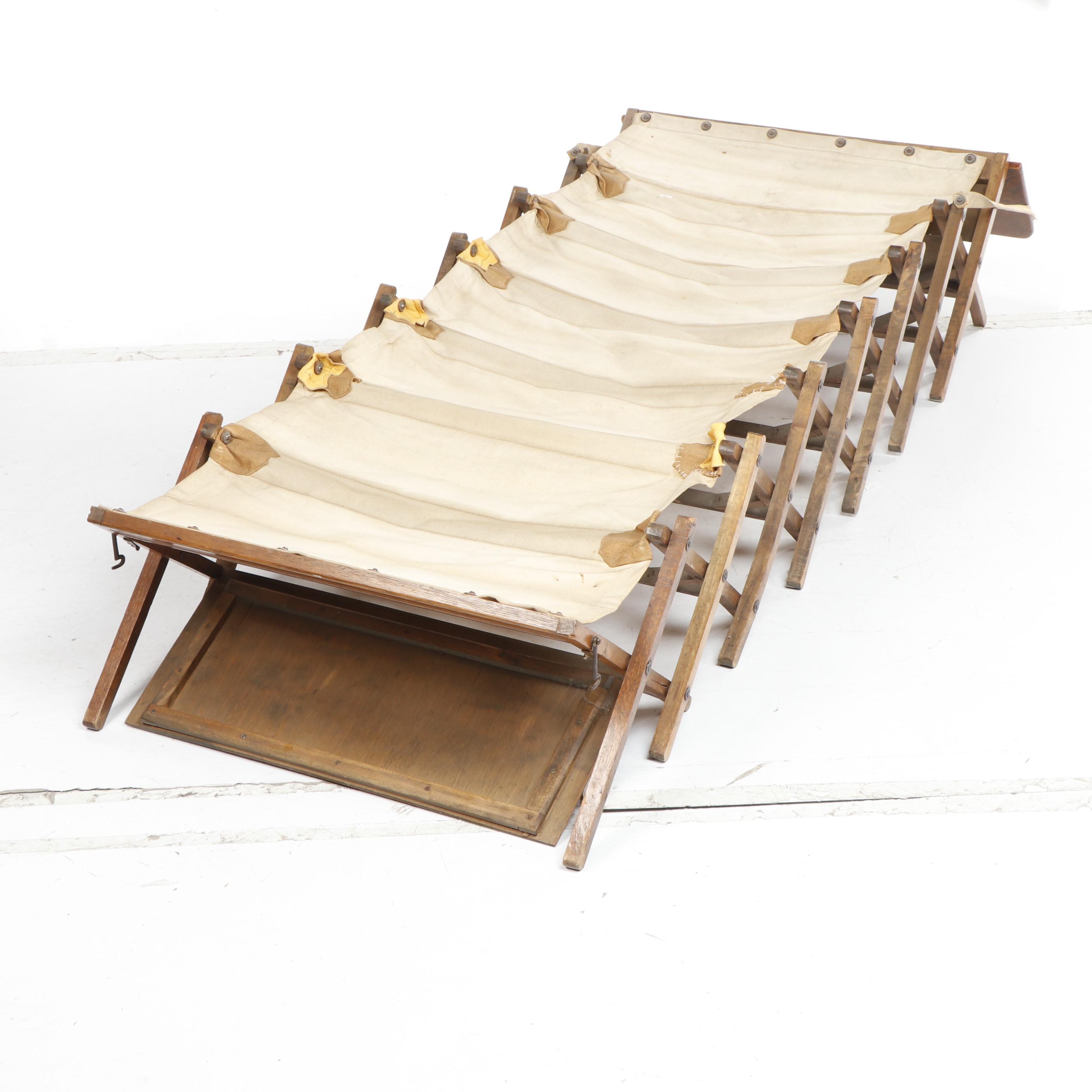 W&S "Cabinetta" WWI British Collapsible Oak and Canvas Army Cot, Circa 1915