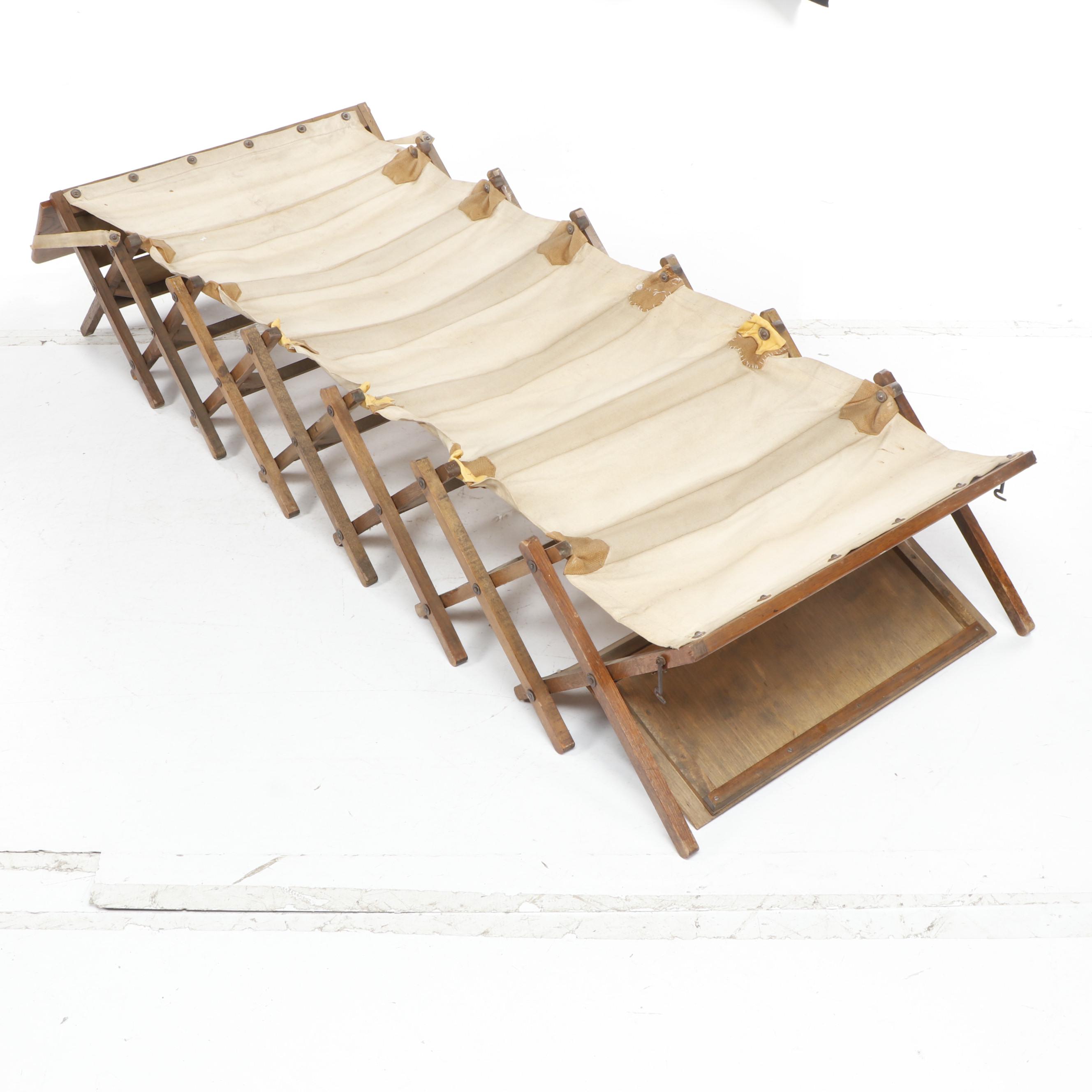 W&S "Cabinetta" WWI British Collapsible Oak and Canvas Army Cot, Circa 1915