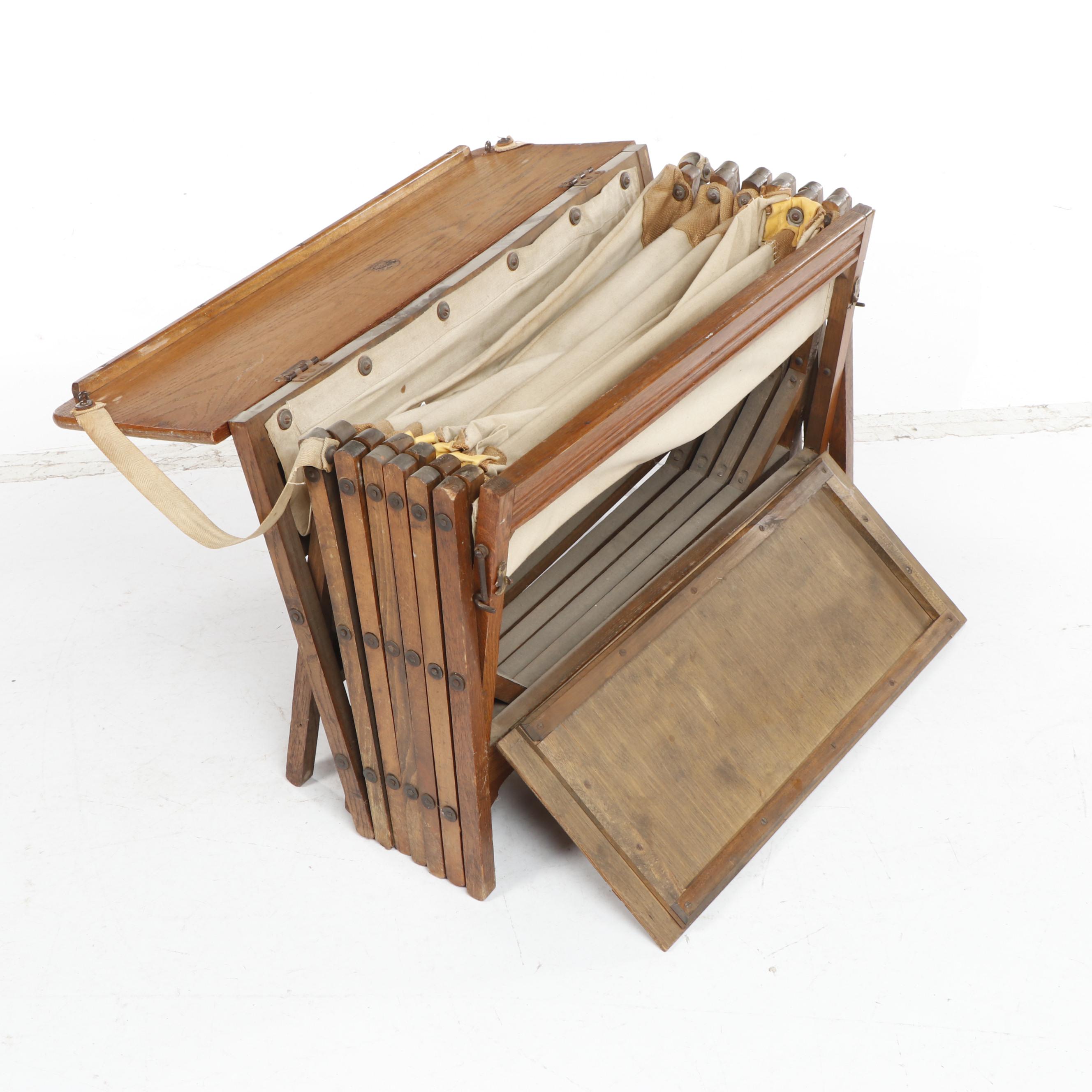 W&S "Cabinetta" WWI British Collapsible Oak and Canvas Army Cot, Circa 1915