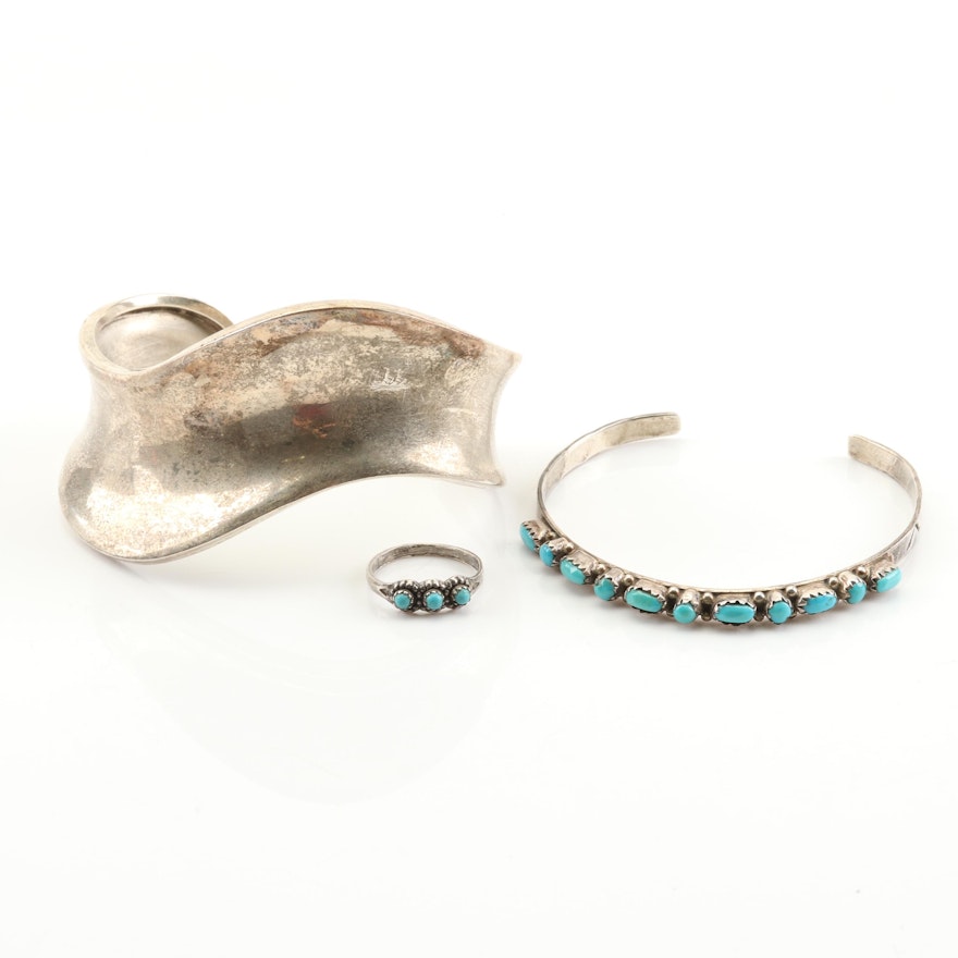 Sterling Silver Turquoise Ring and Cuff Bracelets