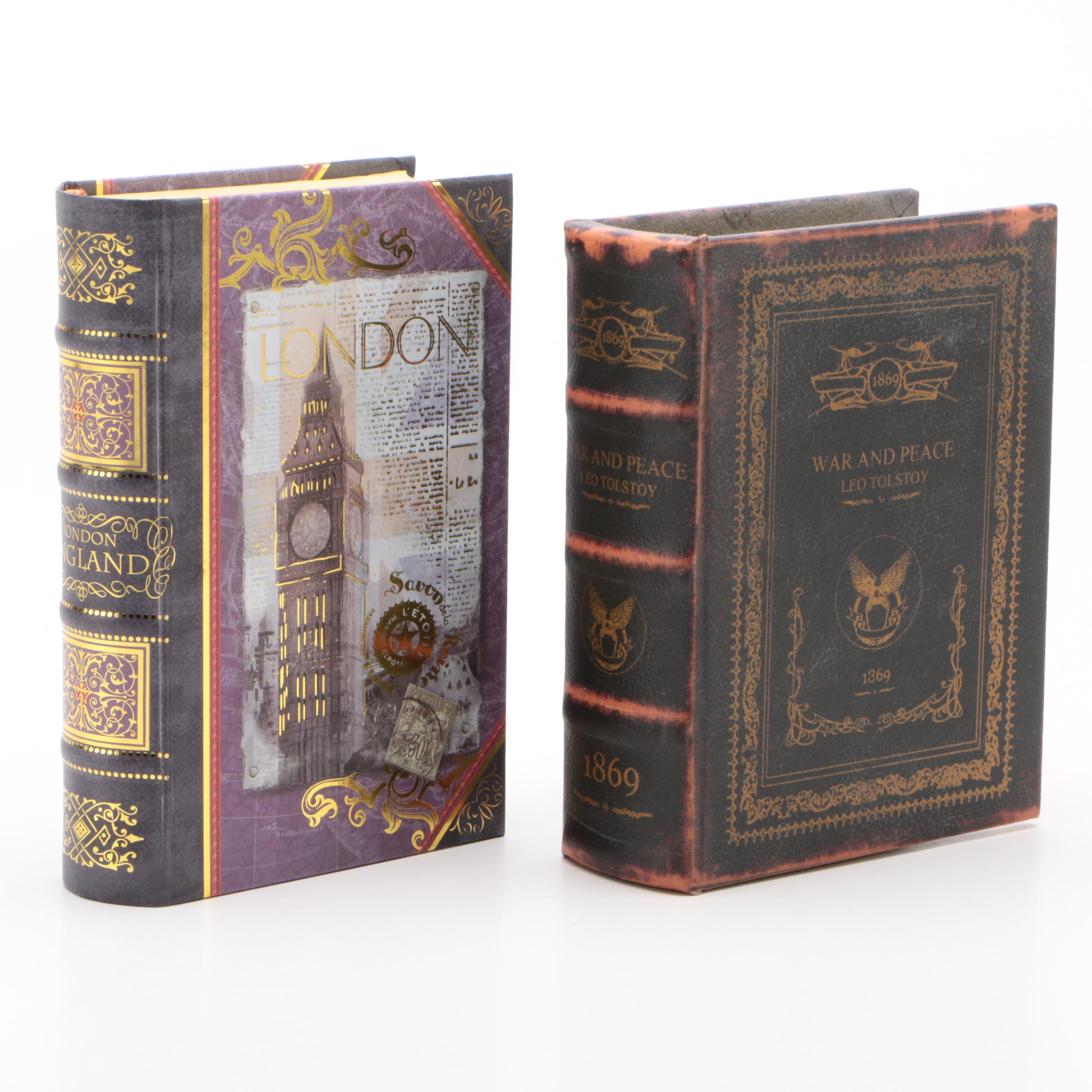 Faux Book Cover Decorative Boxes Including "War and Peace"
