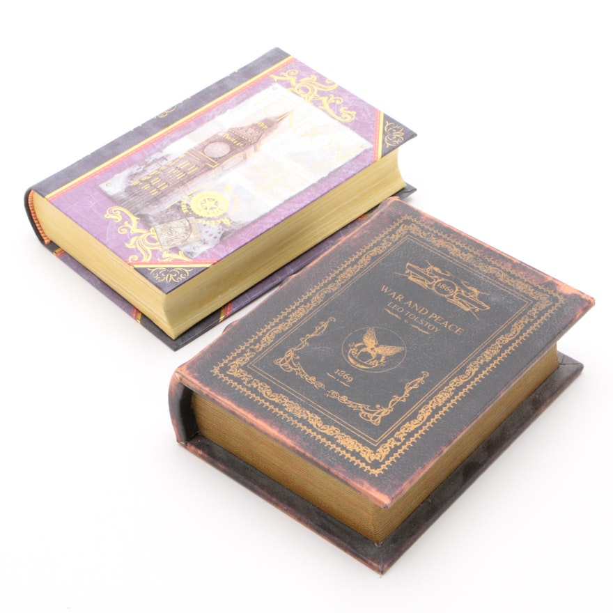 Faux Book Cover Decorative Boxes Including "War and Peace"