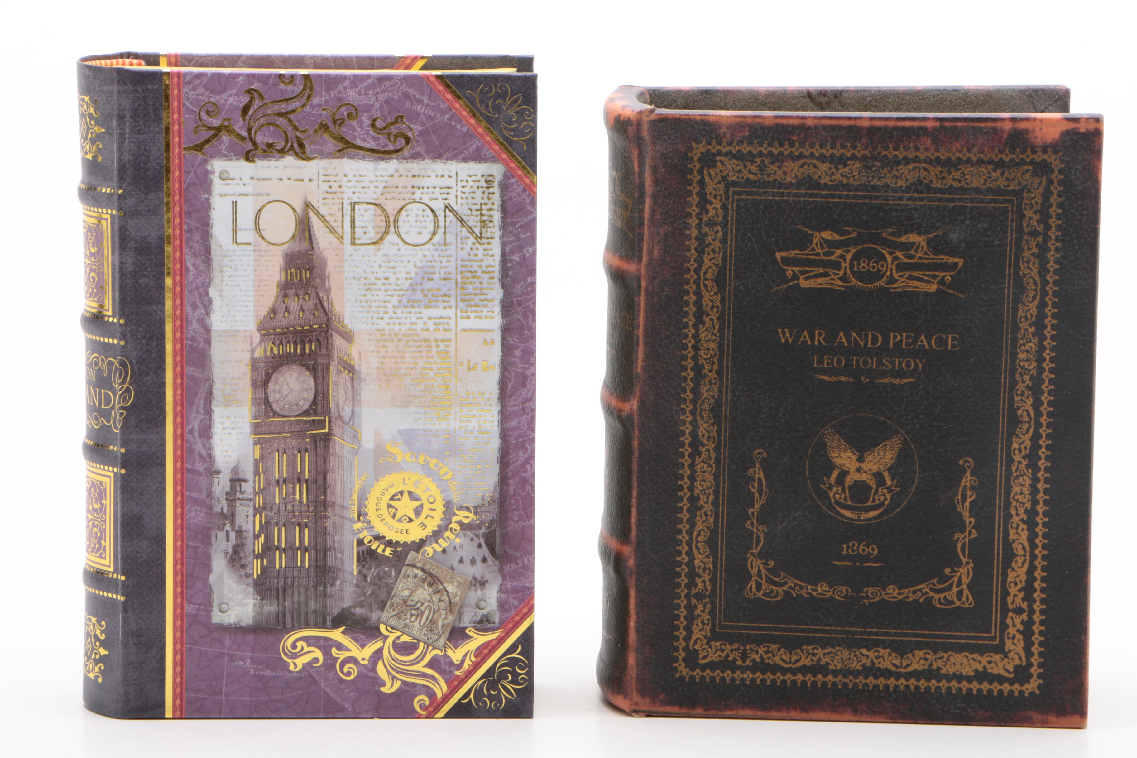 Faux Book Cover Decorative Boxes Including "War and Peace"