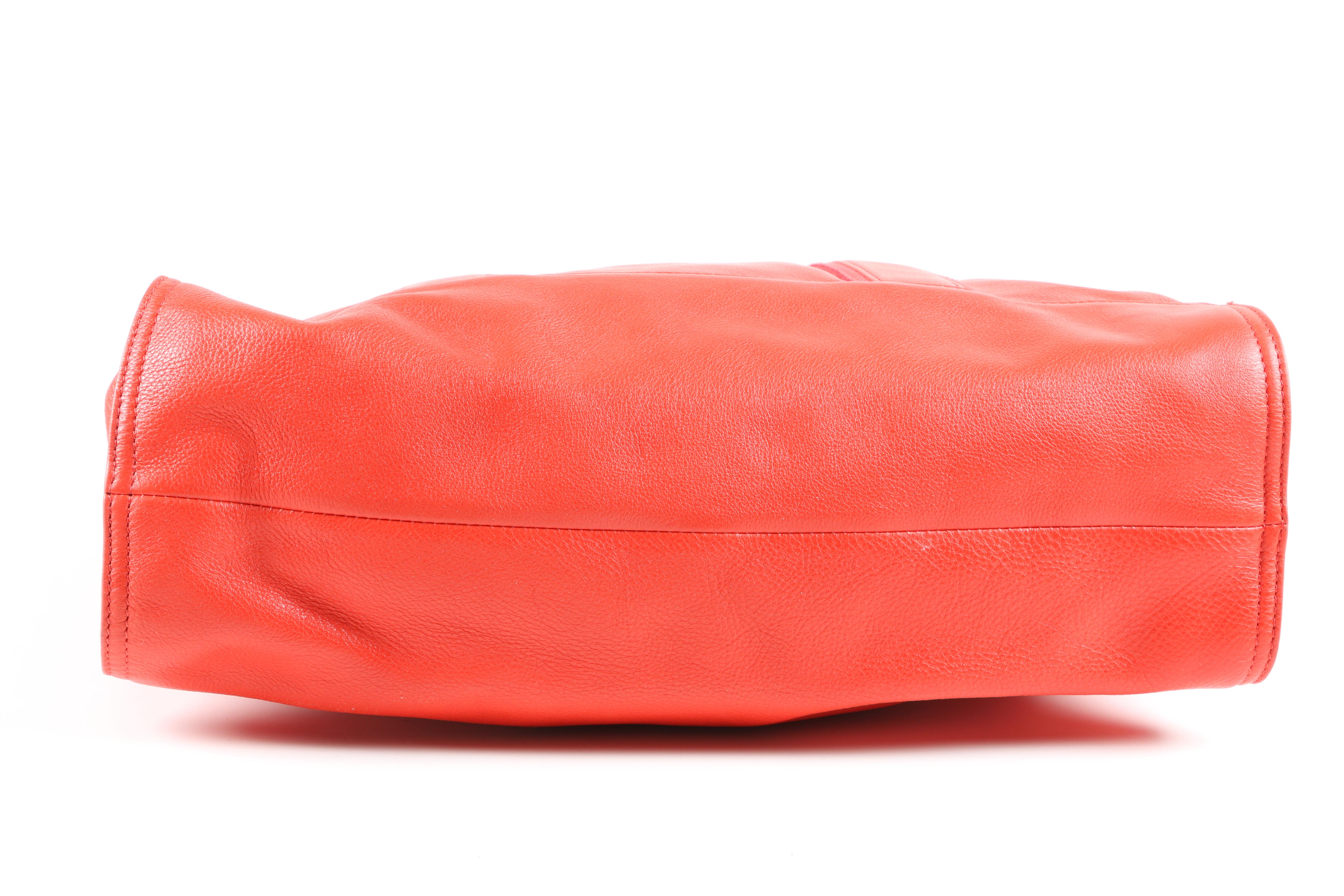 Tory Burch Pebbled Leather Tote Bag in Orange Coral