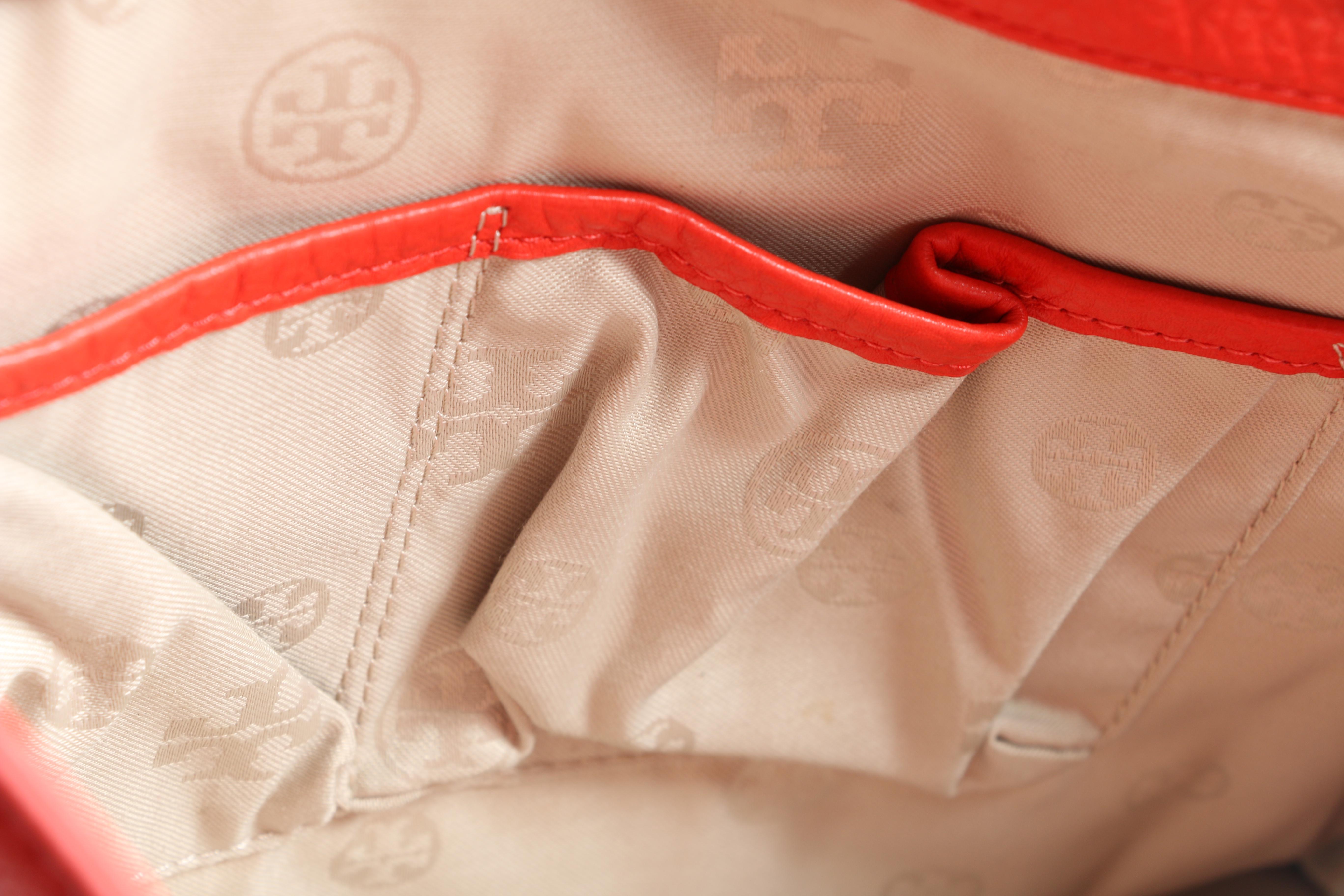 Tory Burch Pebbled Leather Tote Bag in Orange Coral