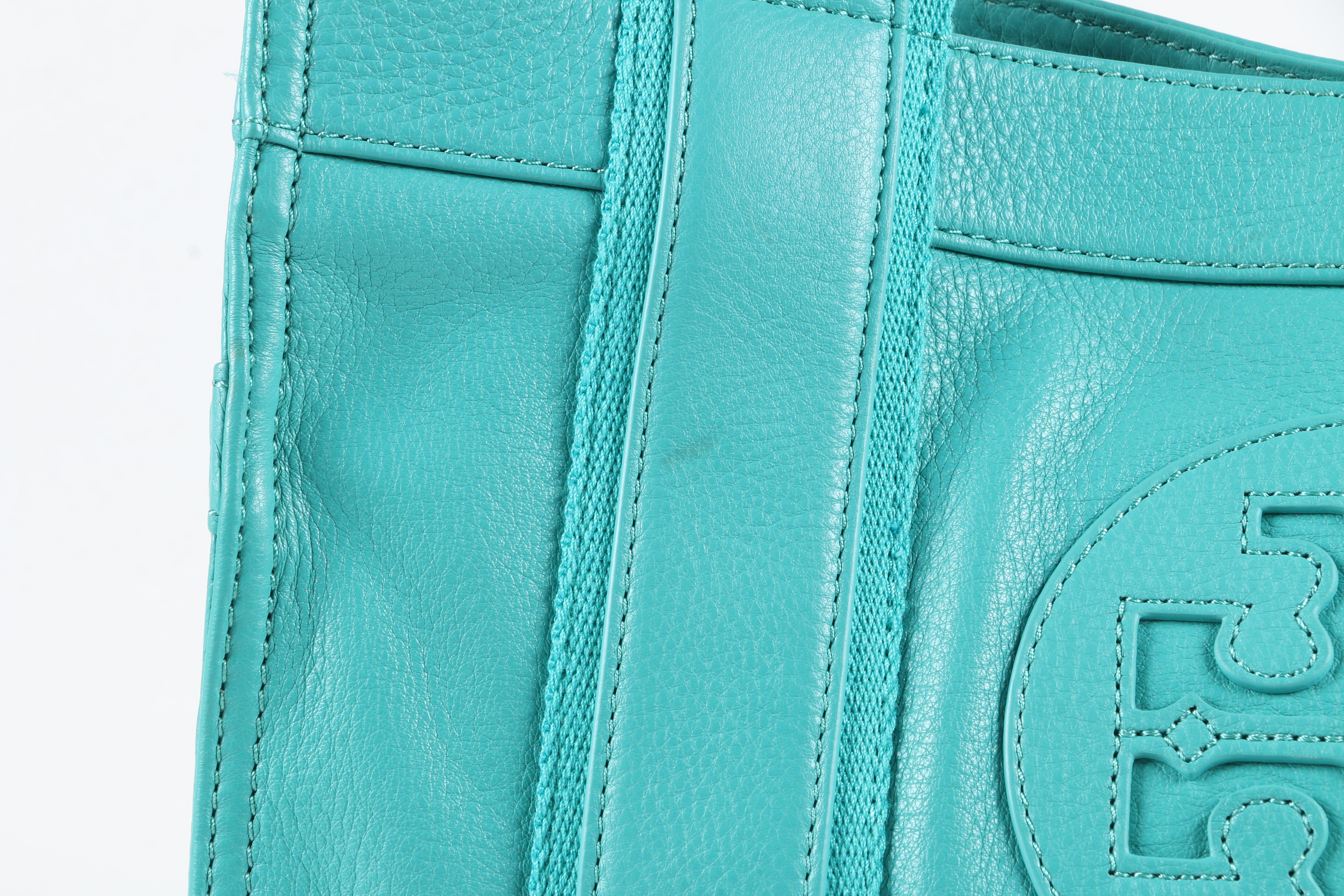 Tory Burch Turquoise Pebbled Leather Tote Bag