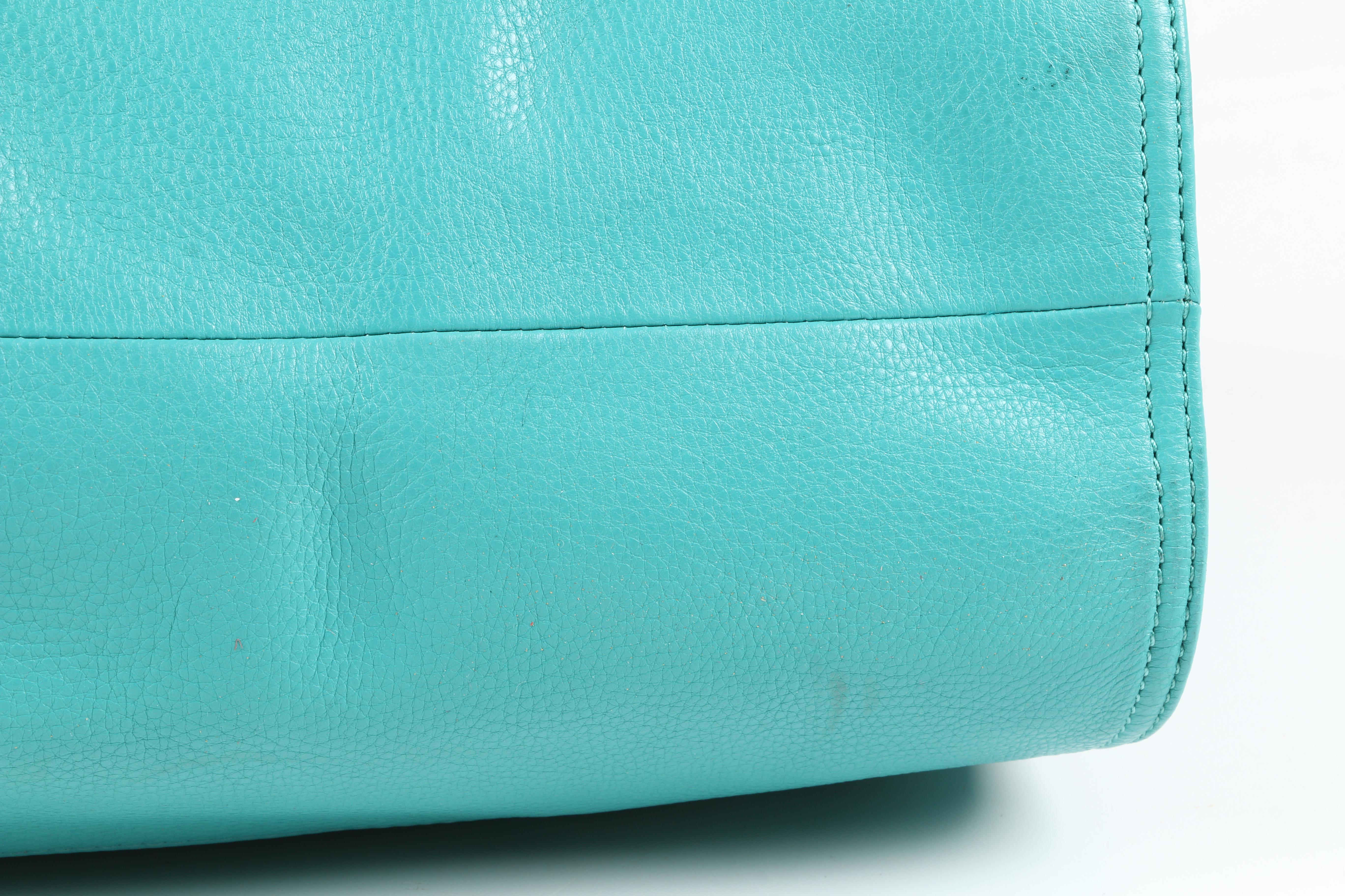 Tory Burch Turquoise Pebbled Leather Tote Bag
