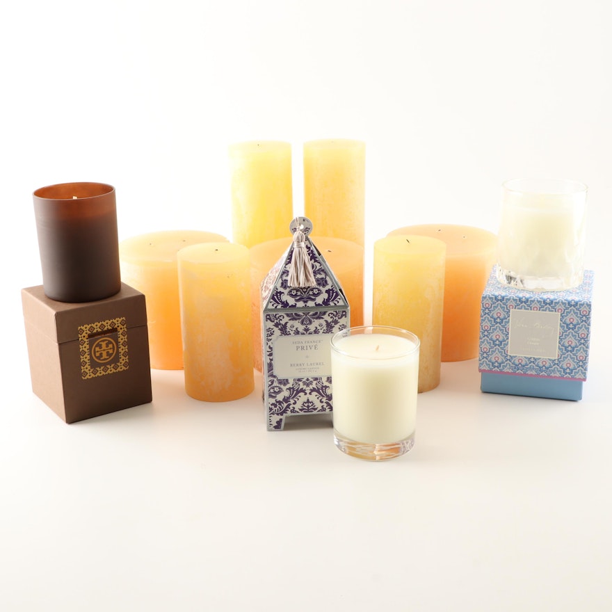 Assortment of Candles Including Vera Bradley and Tory Burch