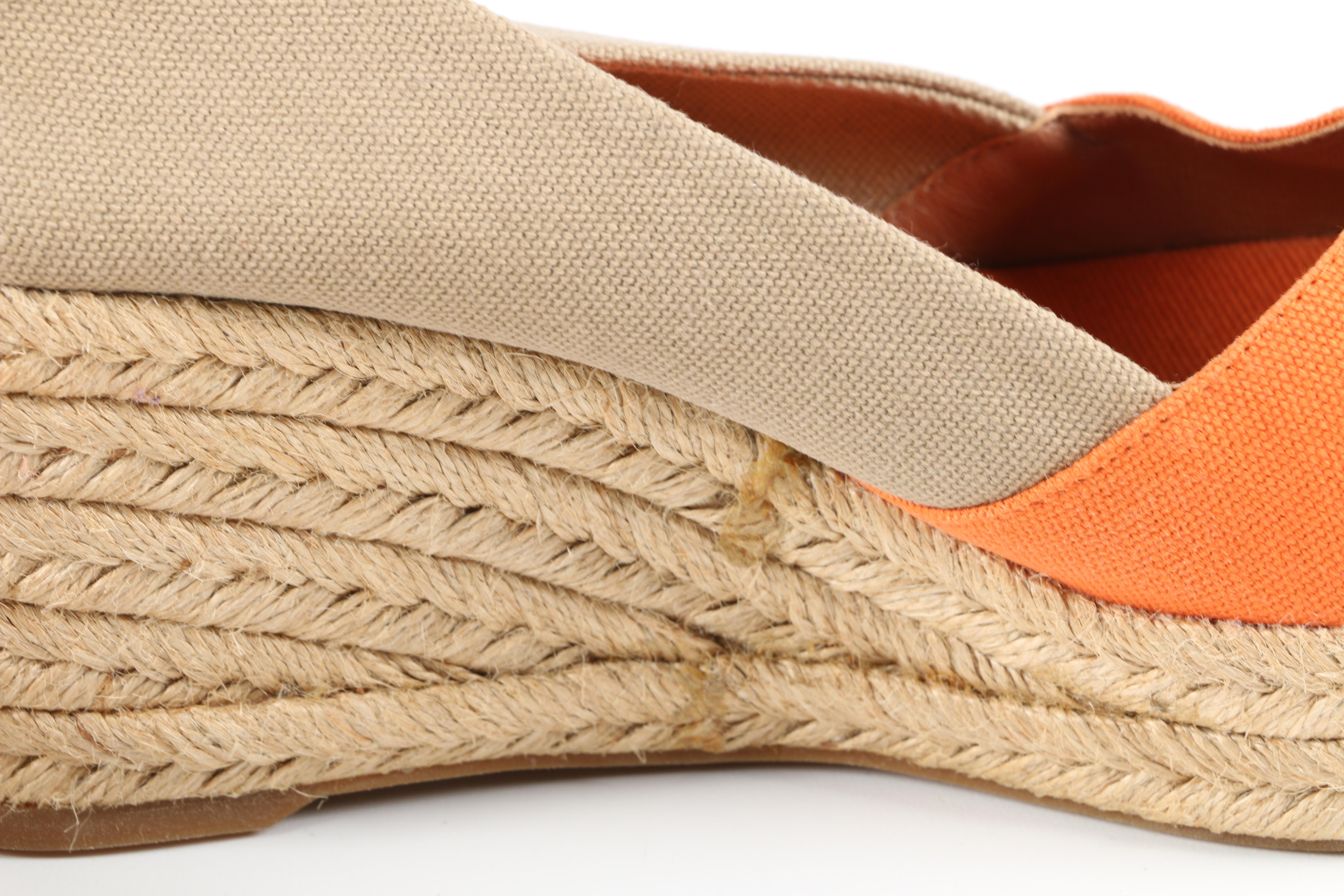 Tory Burch Filipa Orange and Tan Platform Espadrille Wedge Sandals