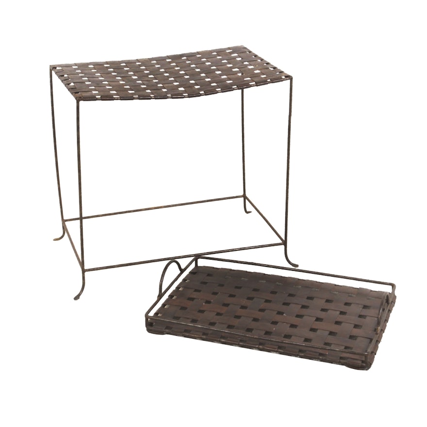 Woven Metal Side Table With Matching Tray Top