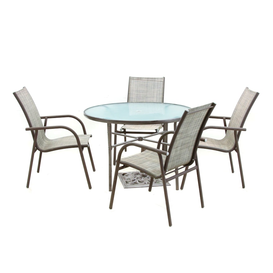 Metal Patio Dining Table and Chairs with Umbrella Stand