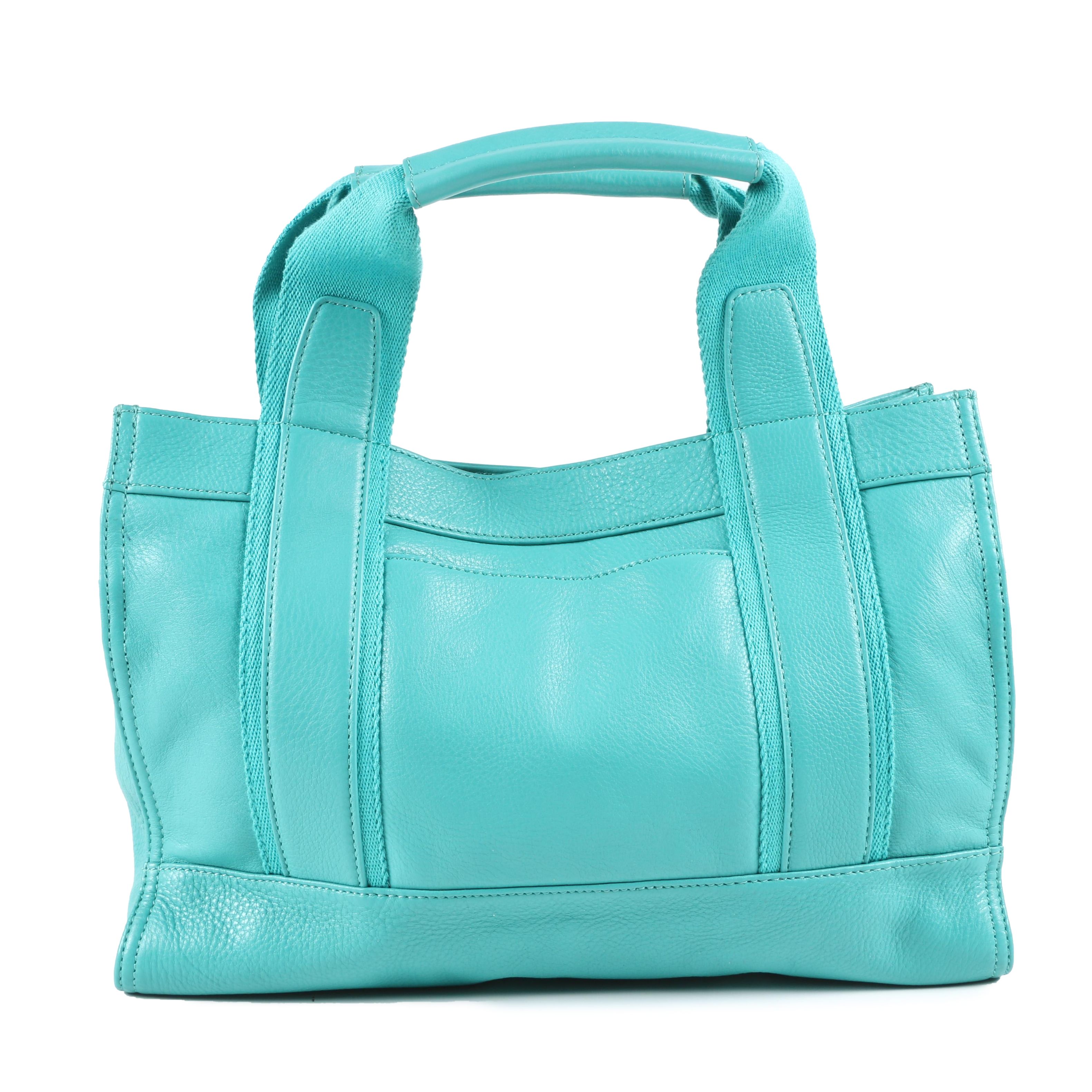 Tory Burch Turquoise Pebbled Leather Tote Bag