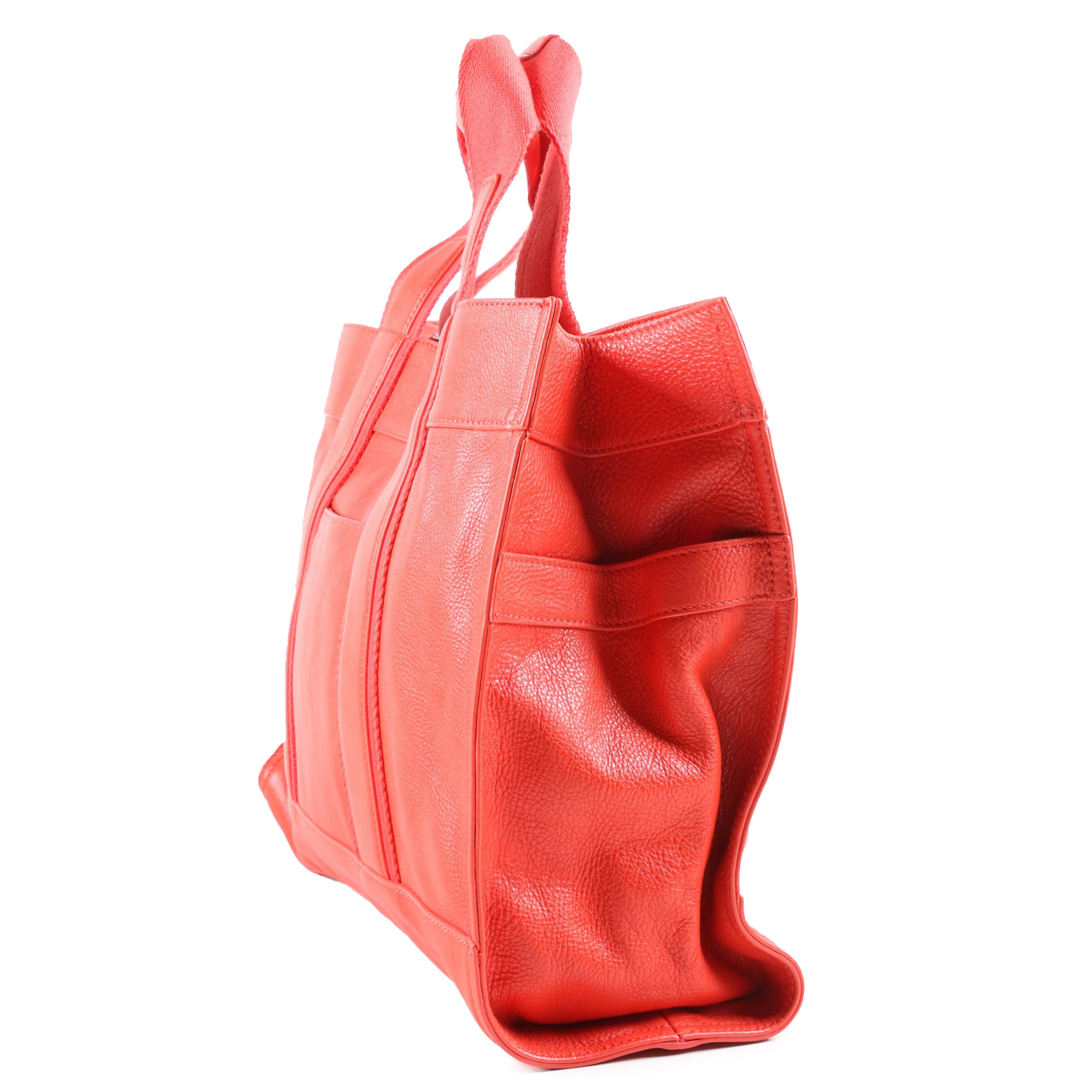 Tory Burch Pebbled Leather Tote Bag in Orange Coral