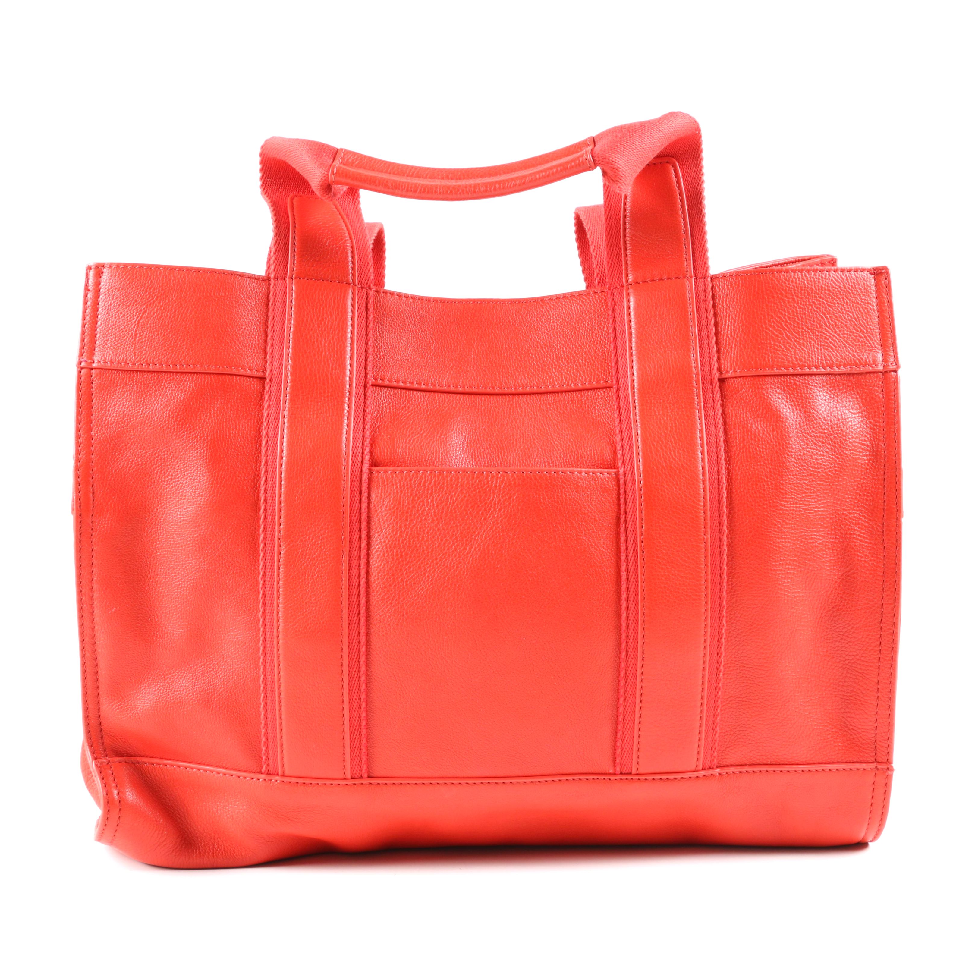 Tory Burch Pebbled Leather Tote Bag in Orange Coral