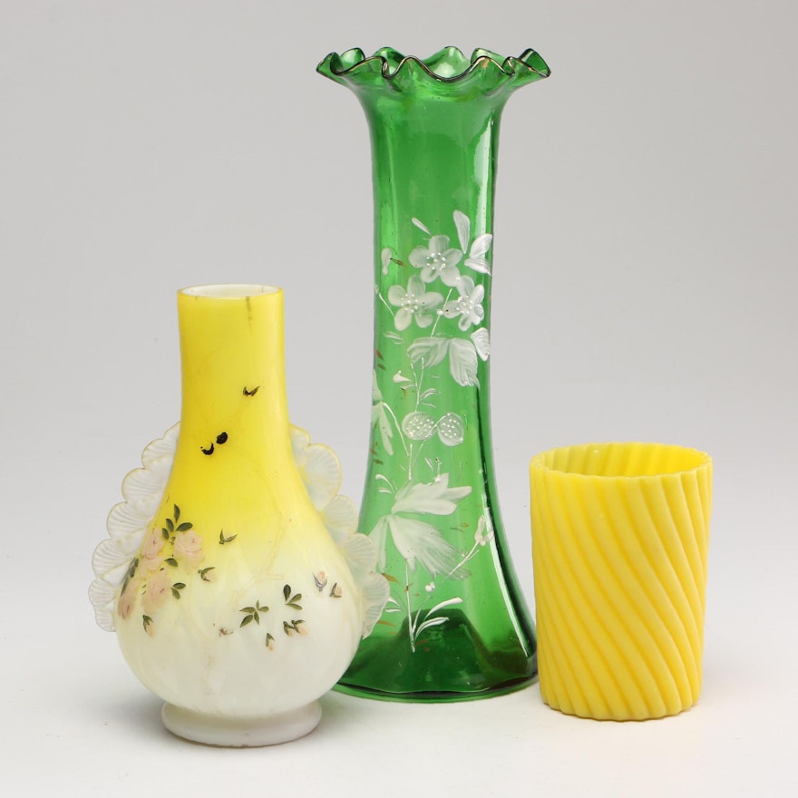 Victorian Hand Painted Blown Glass Vases