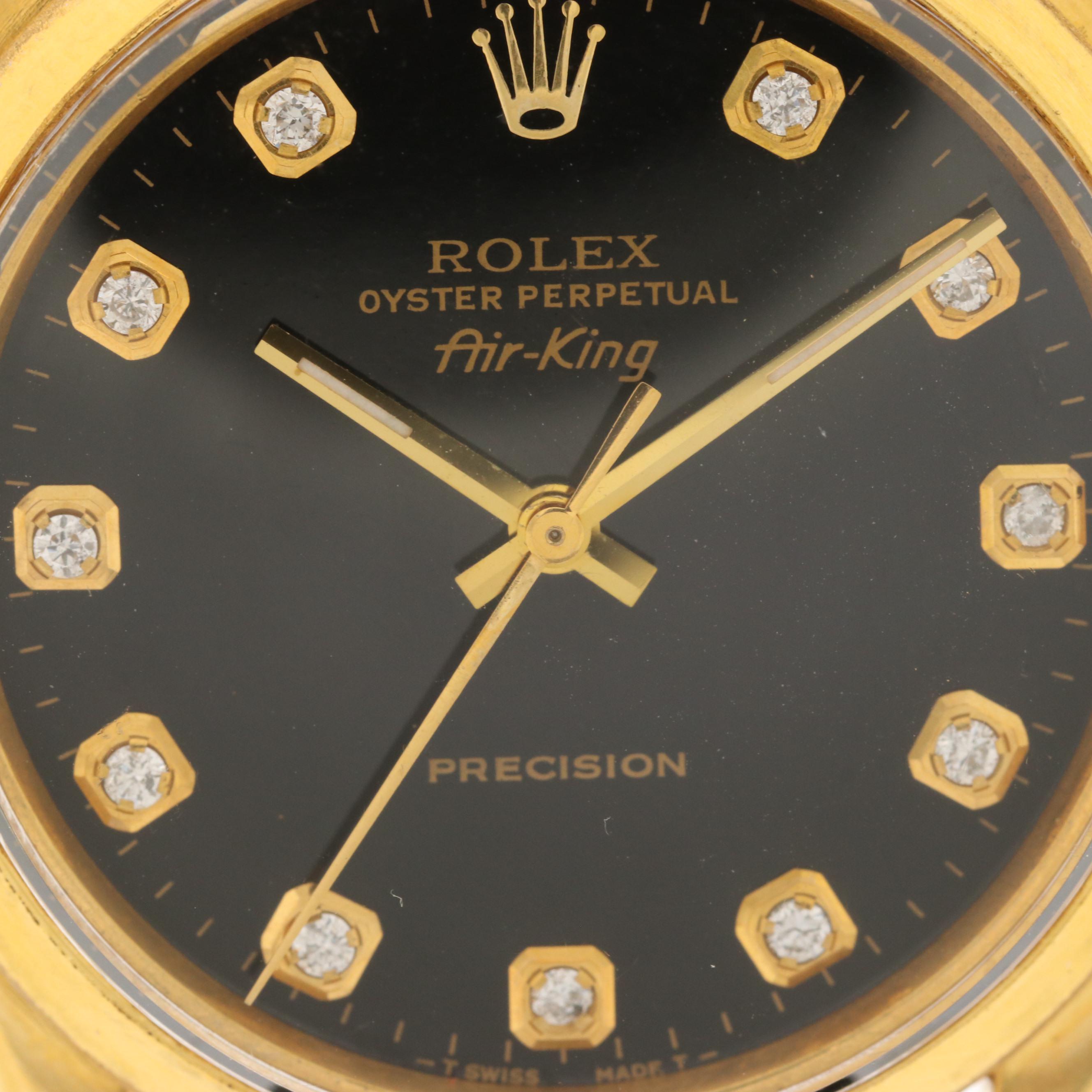 Rolex Air-King Gold Tone and Diamond Hour Markers Black Dial Watch