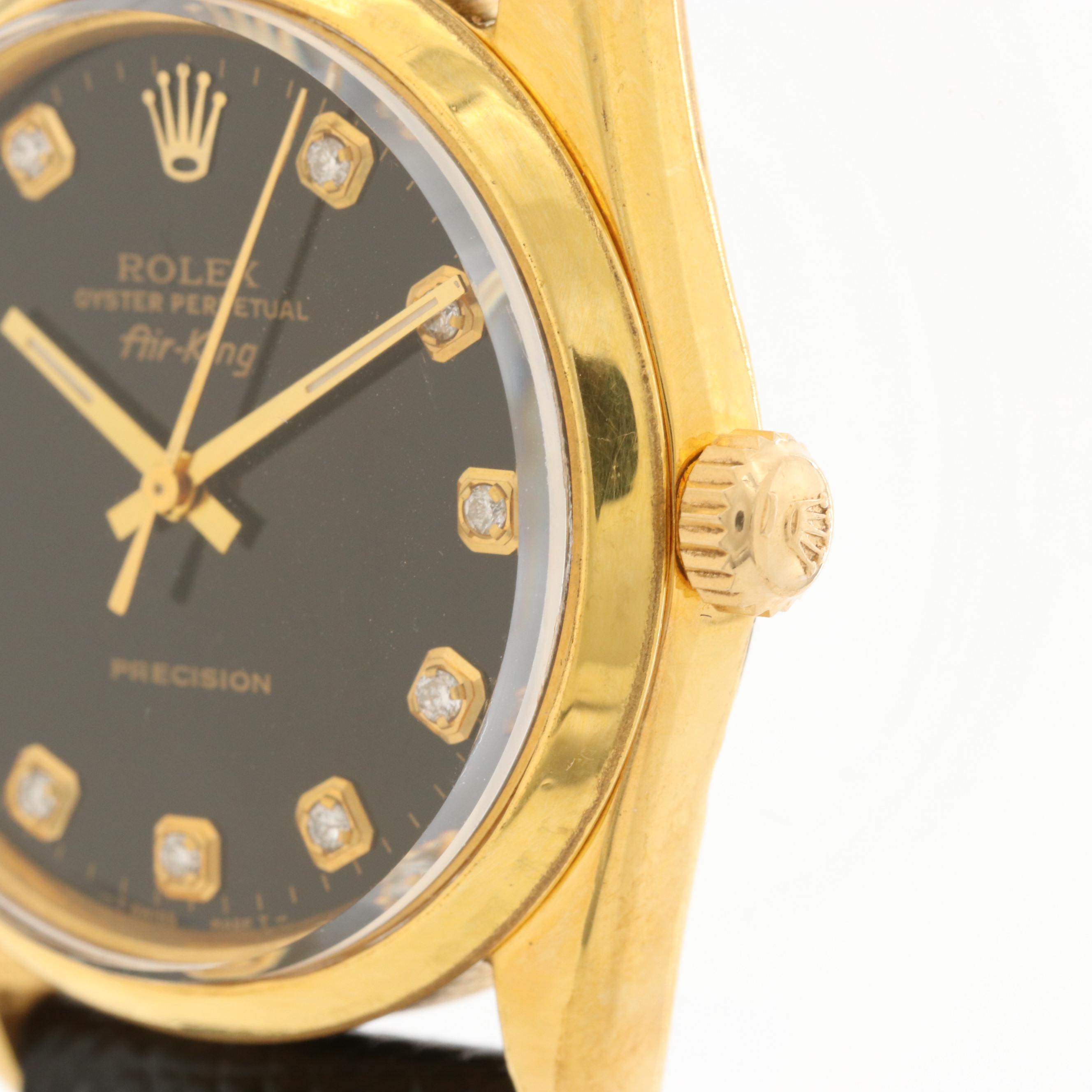 Rolex Air-King Gold Tone and Diamond Hour Markers Black Dial Watch