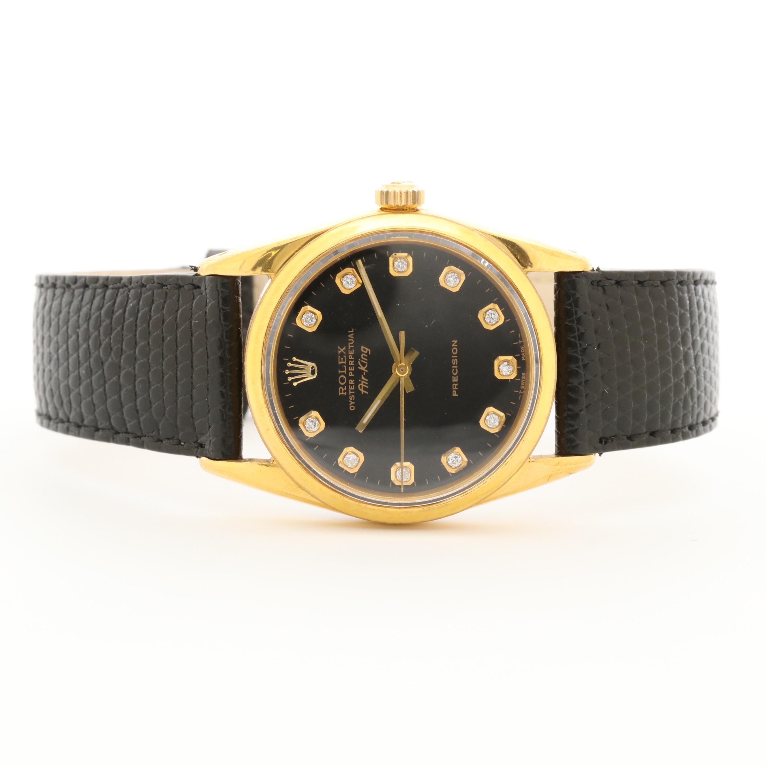 Rolex Air-King Gold Tone and Diamond Hour Markers Black Dial Watch