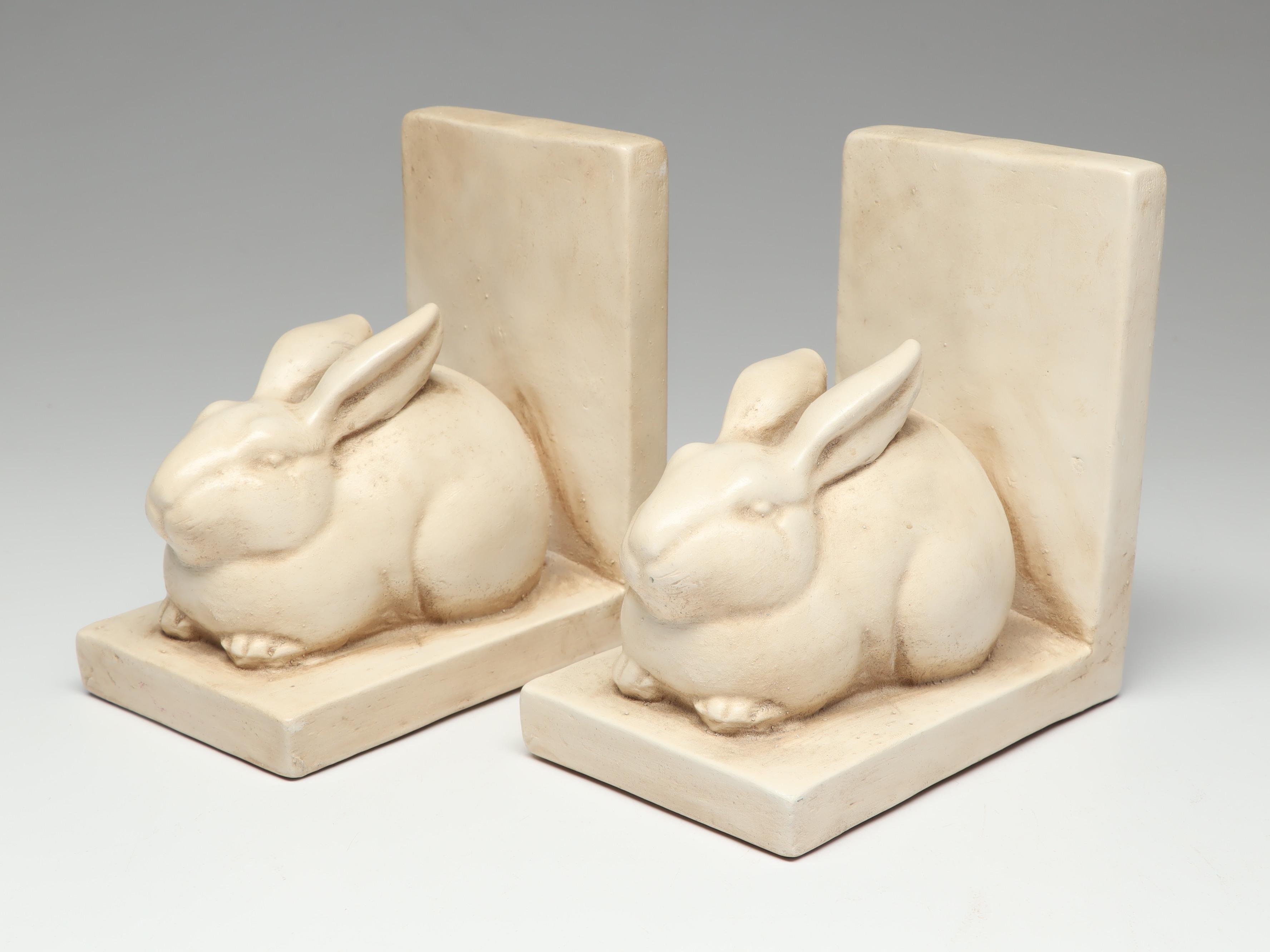 Pair of Ceramic Rabbit Bookends by A. Court