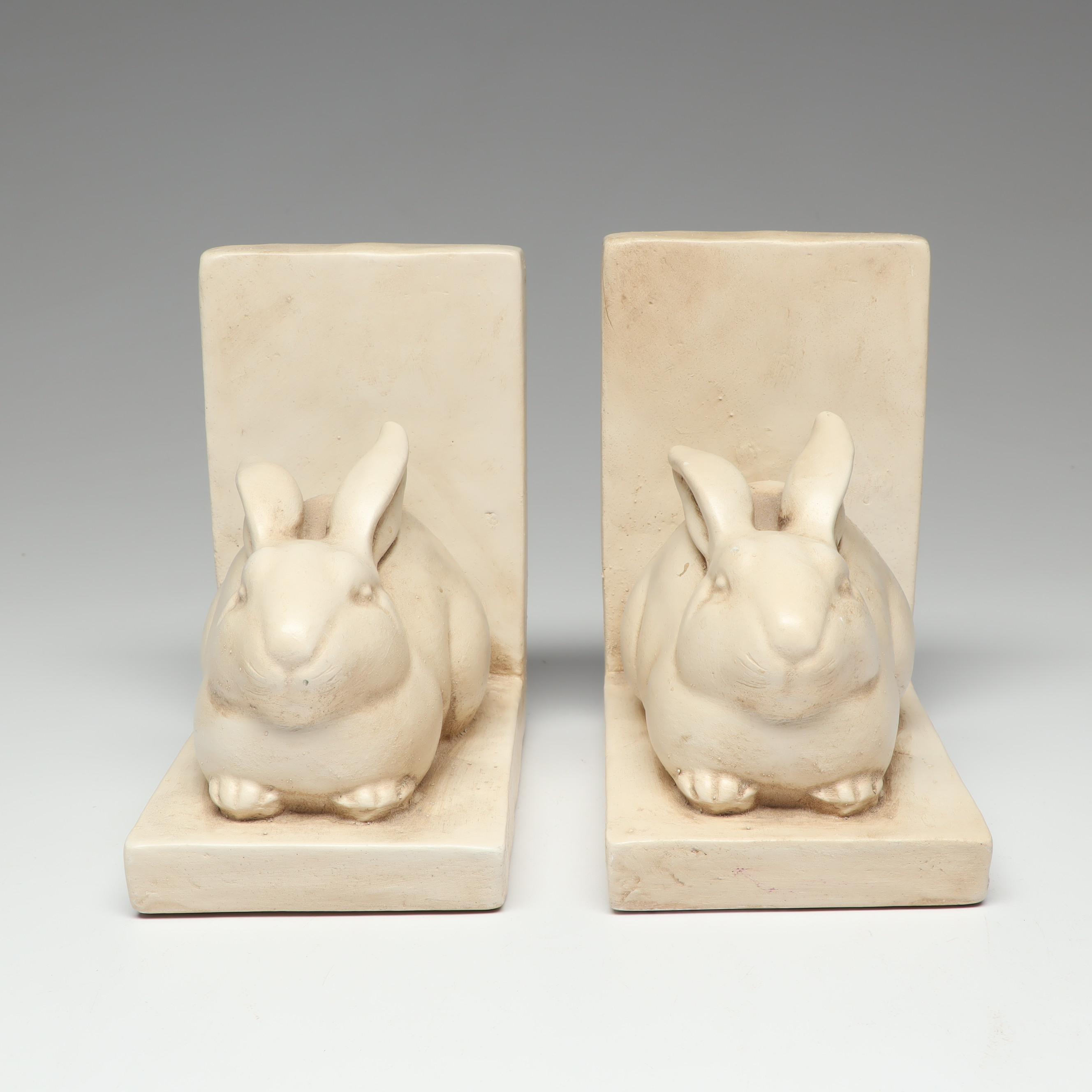 Pair of Ceramic Rabbit Bookends by A. Court