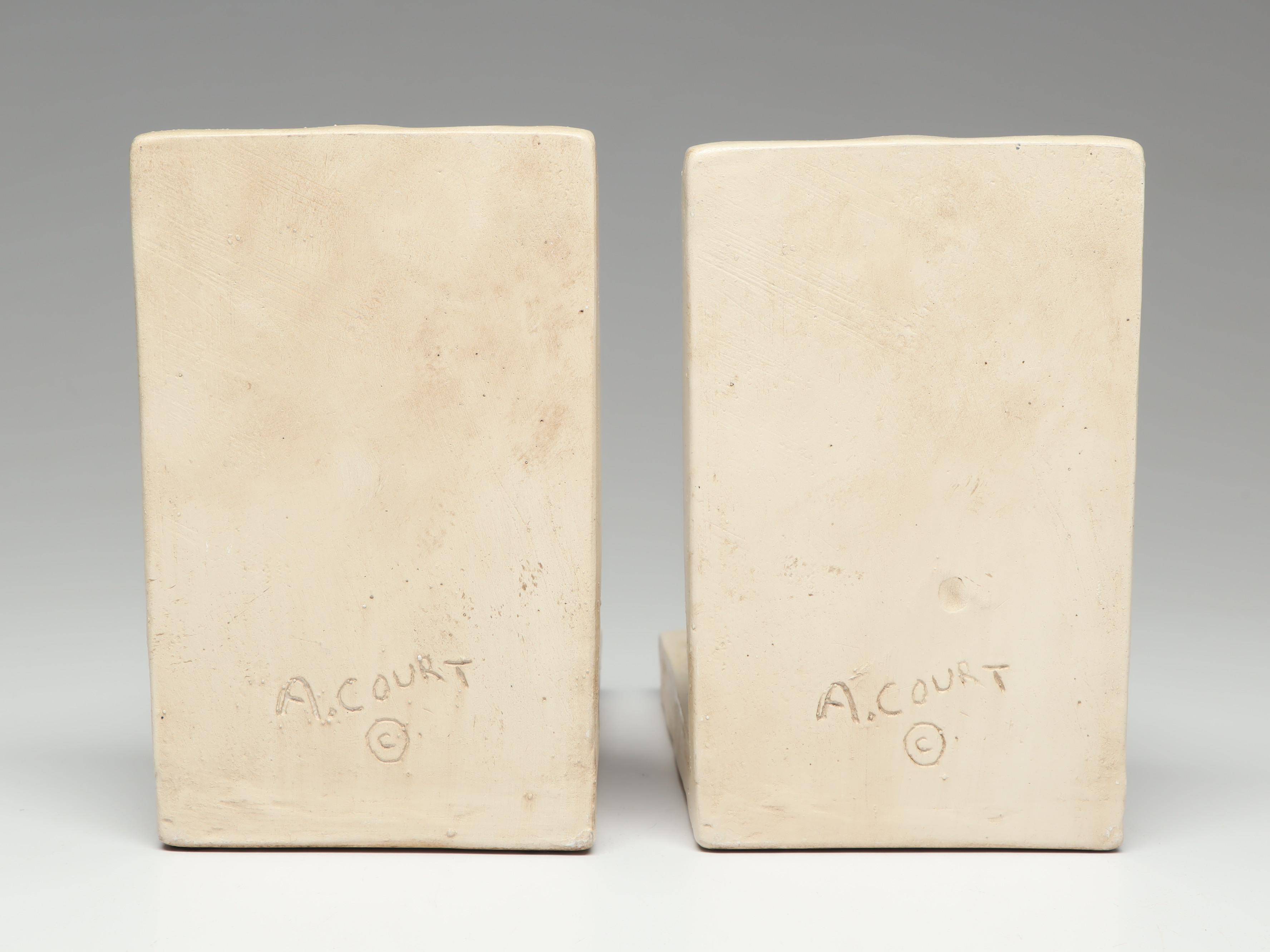 Pair of Ceramic Rabbit Bookends by A. Court