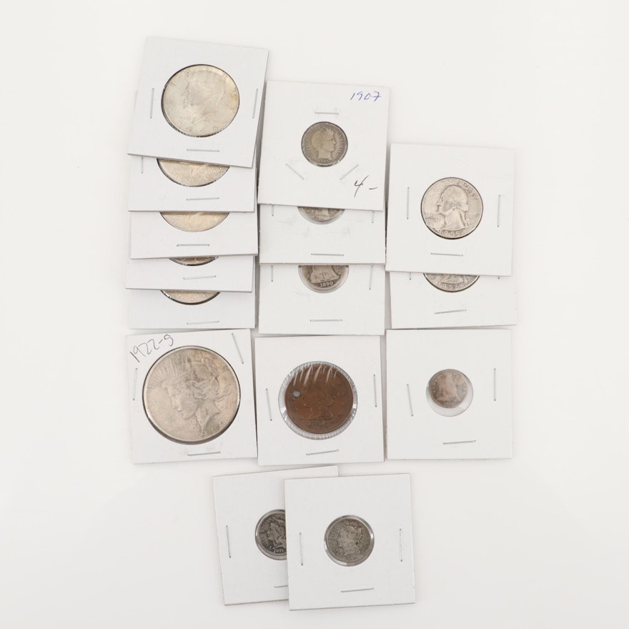 Assortment of Fifteen U.S. Coins, Mainly Silver