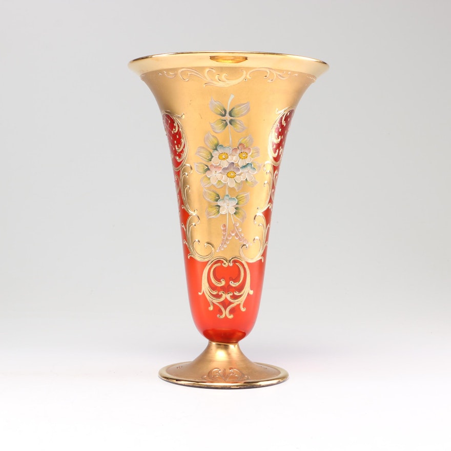 Venetian Handblown Ruby Glass Trumpet Vase, Early 20th Century