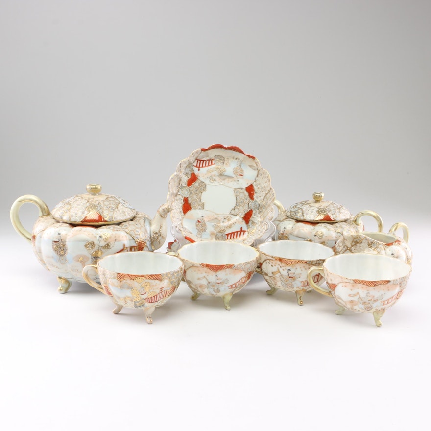 Japanese Kutani Style Eggshell Porcelain Tea Service, Circa 1920