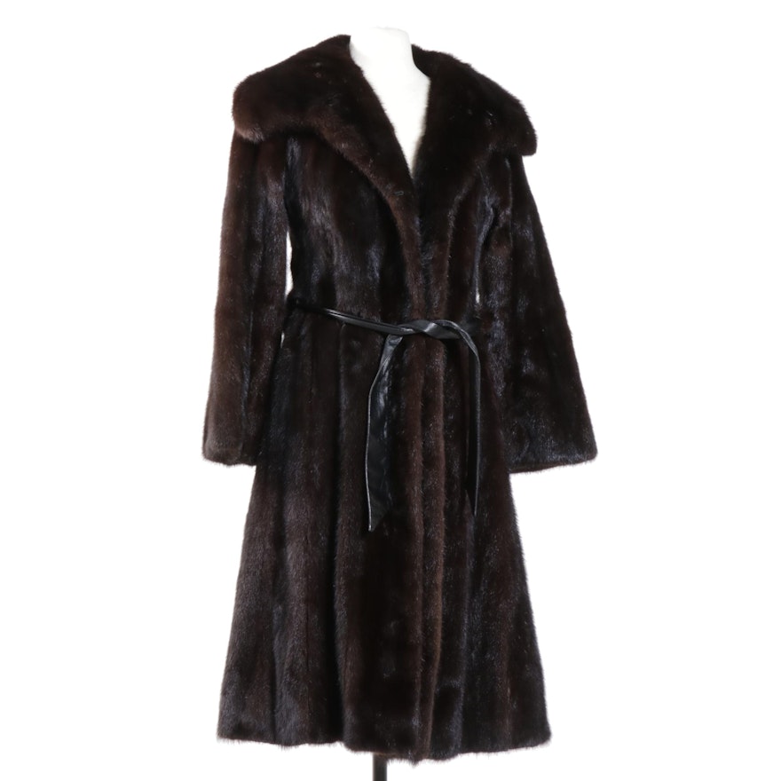 Mahogany Mink Fur Coat with Leather Tie Belt from Shillito's Fur Salon, Vintage