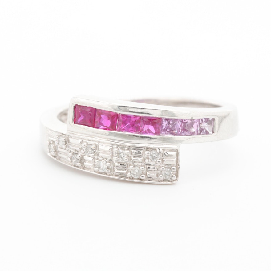 14K White Gold Pink Sapphire and Diamond Ring