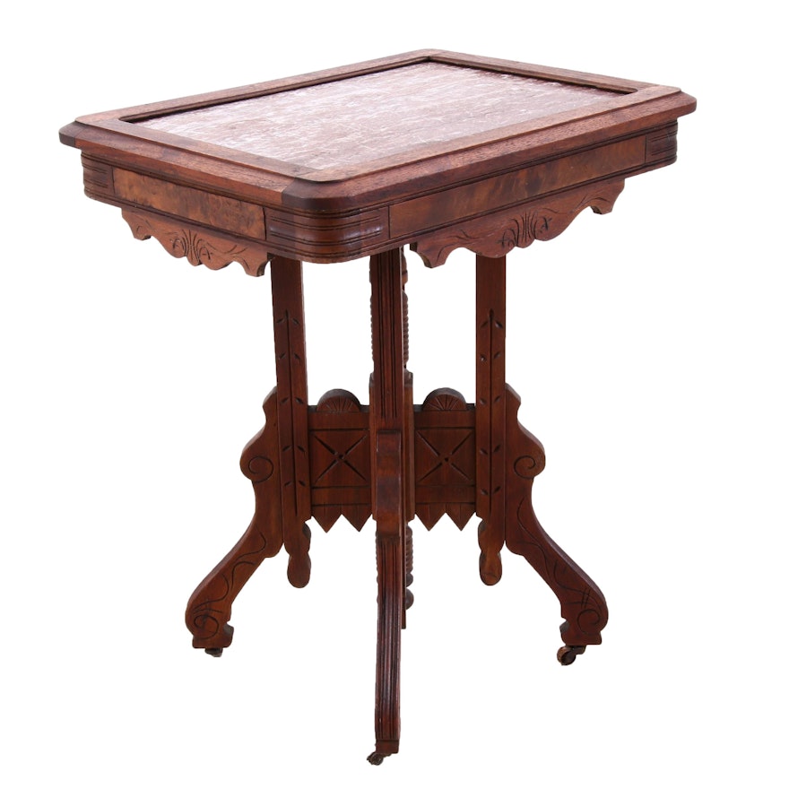 Eastlake Accent Table with Red Marble Top, Circa Late 19th Century