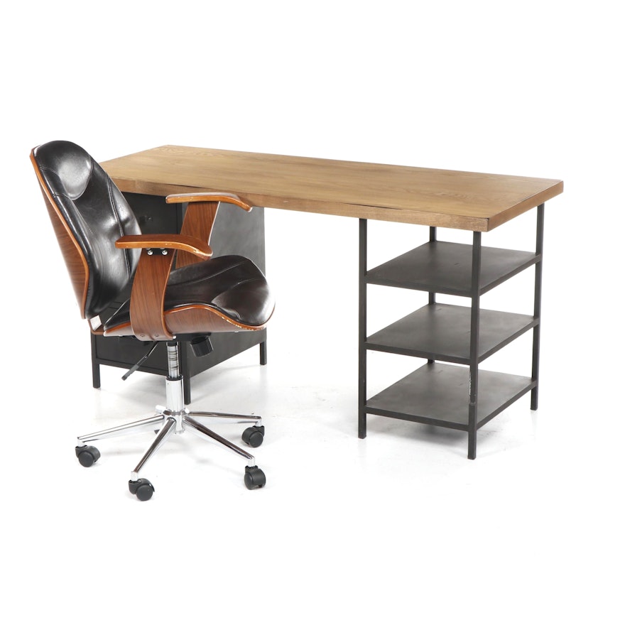 Contemporary Modern World Market Kneehole Desk and Boraam Office Chair