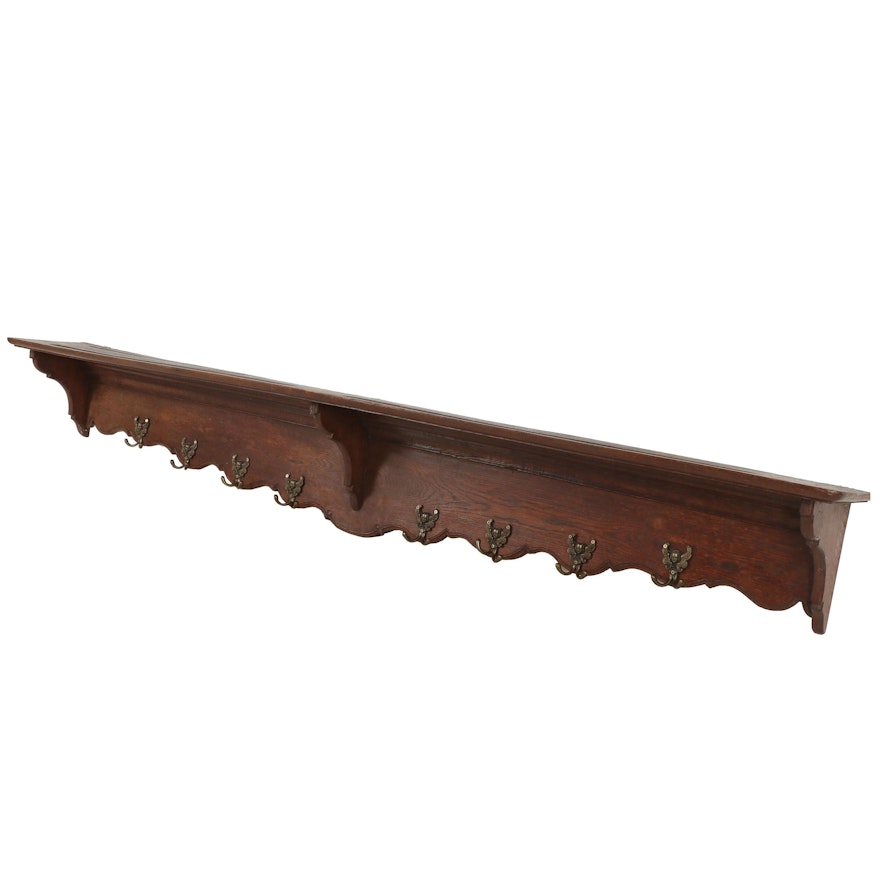 Edwardian Style Wood Mantel Shelf with Contemporary Hooks