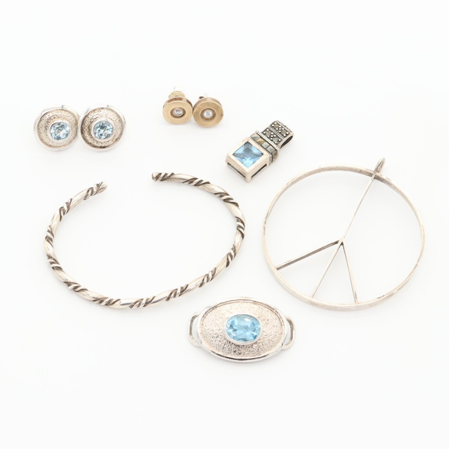 Assorted Sterling Silver Topaz, Marcasite, and Cubic Zirconia Jewelry
