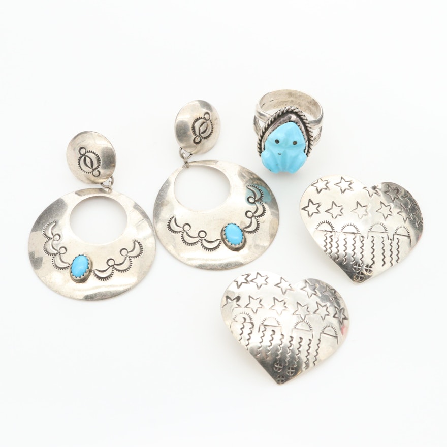 Assortment of Sterling Silver and Turquoise Jewelry Featuring Grady Alexander