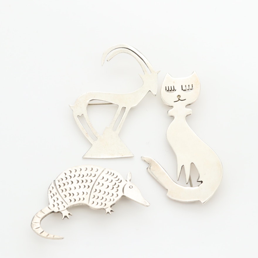 Sterling Silver Animal Brooches feat. Anne Forbes and Vintage Mexican Sterling