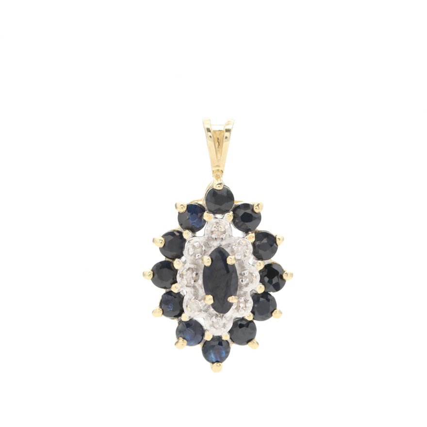 14K Yellow Gold Sapphire and Diamond Pendant