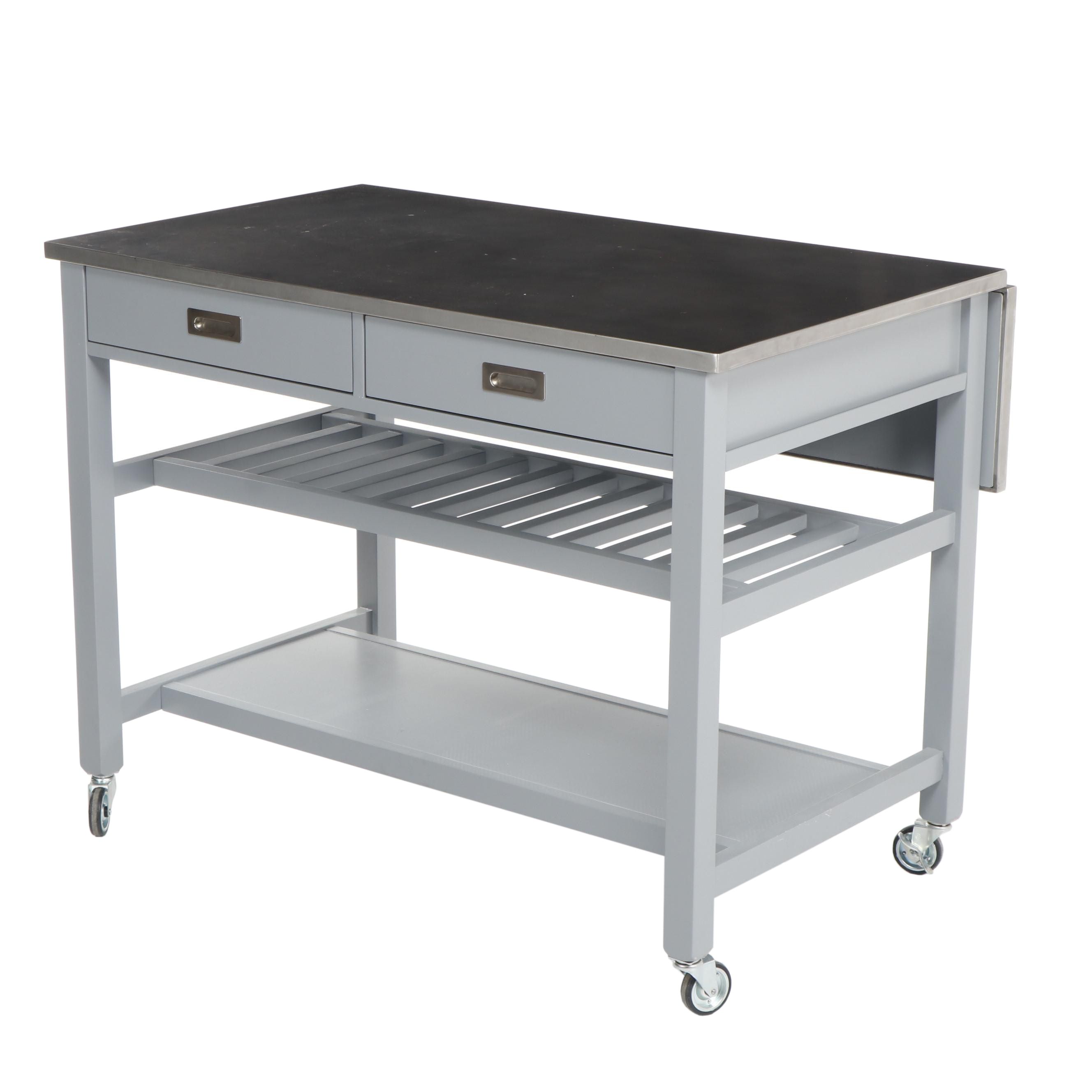 Contemporary Crate & Barrel Modern Metal Plated Top Work Table with Drop Leaf