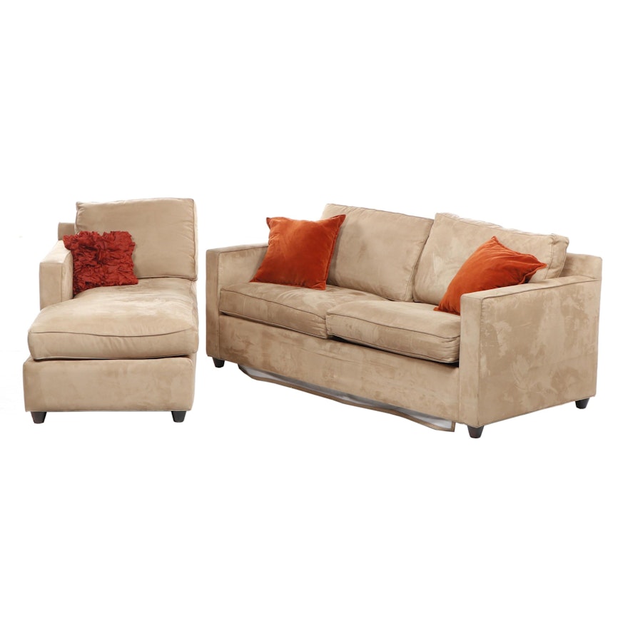 Contemporary Crate & Barrel Beige Upholstered Sleeper Sofa and Chaise