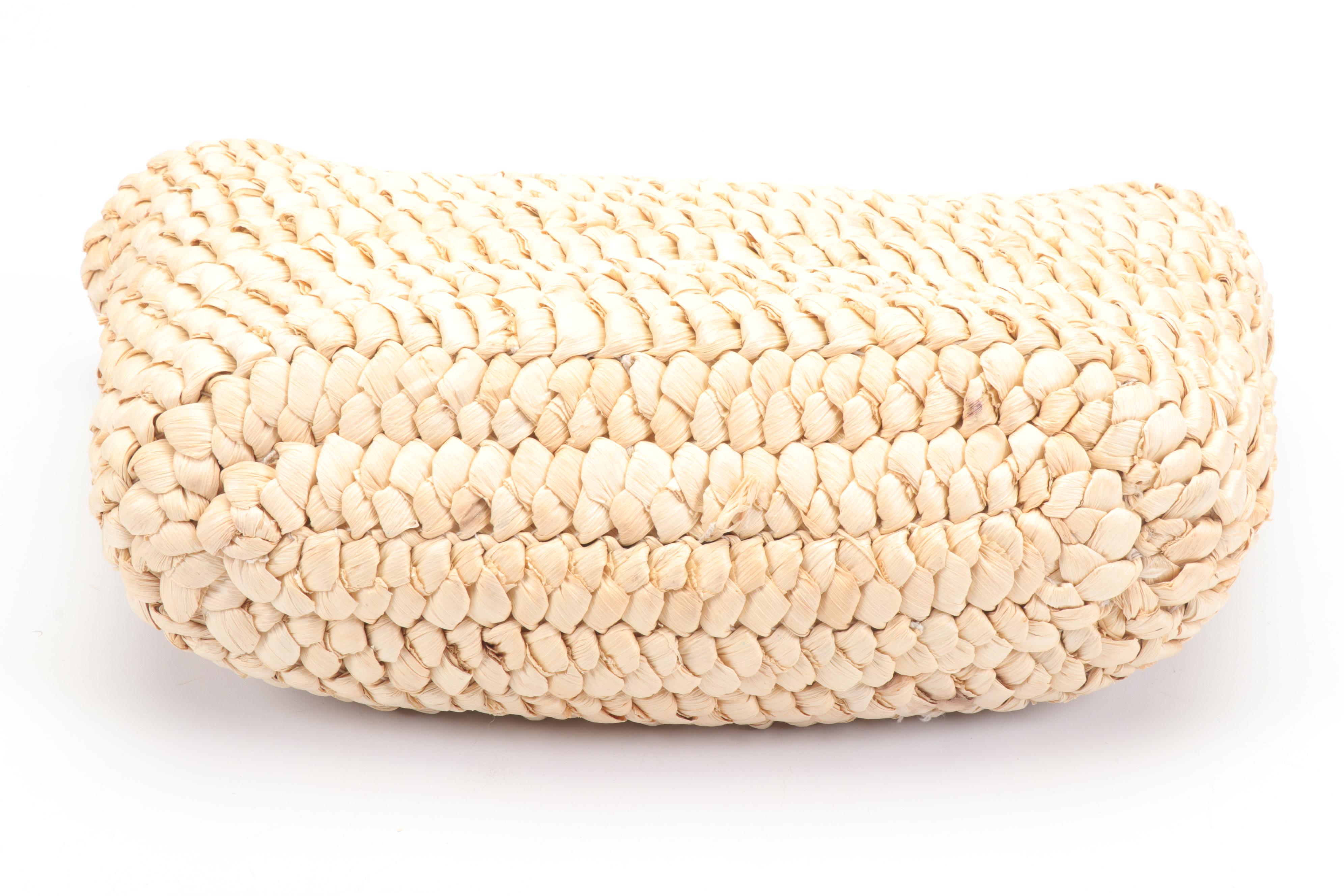 Tory Burch Audrey Woven Straw and Black Leather Tote