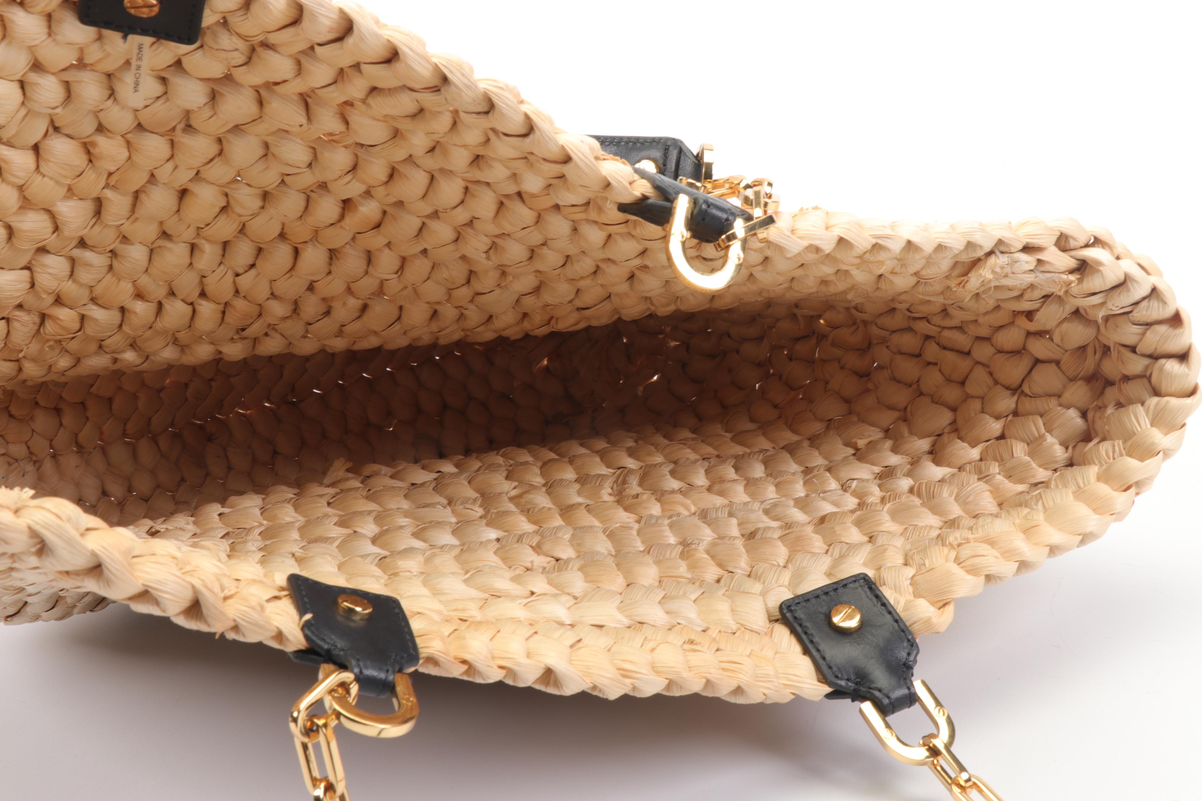 Tory Burch Audrey Woven Straw and Black Leather Tote