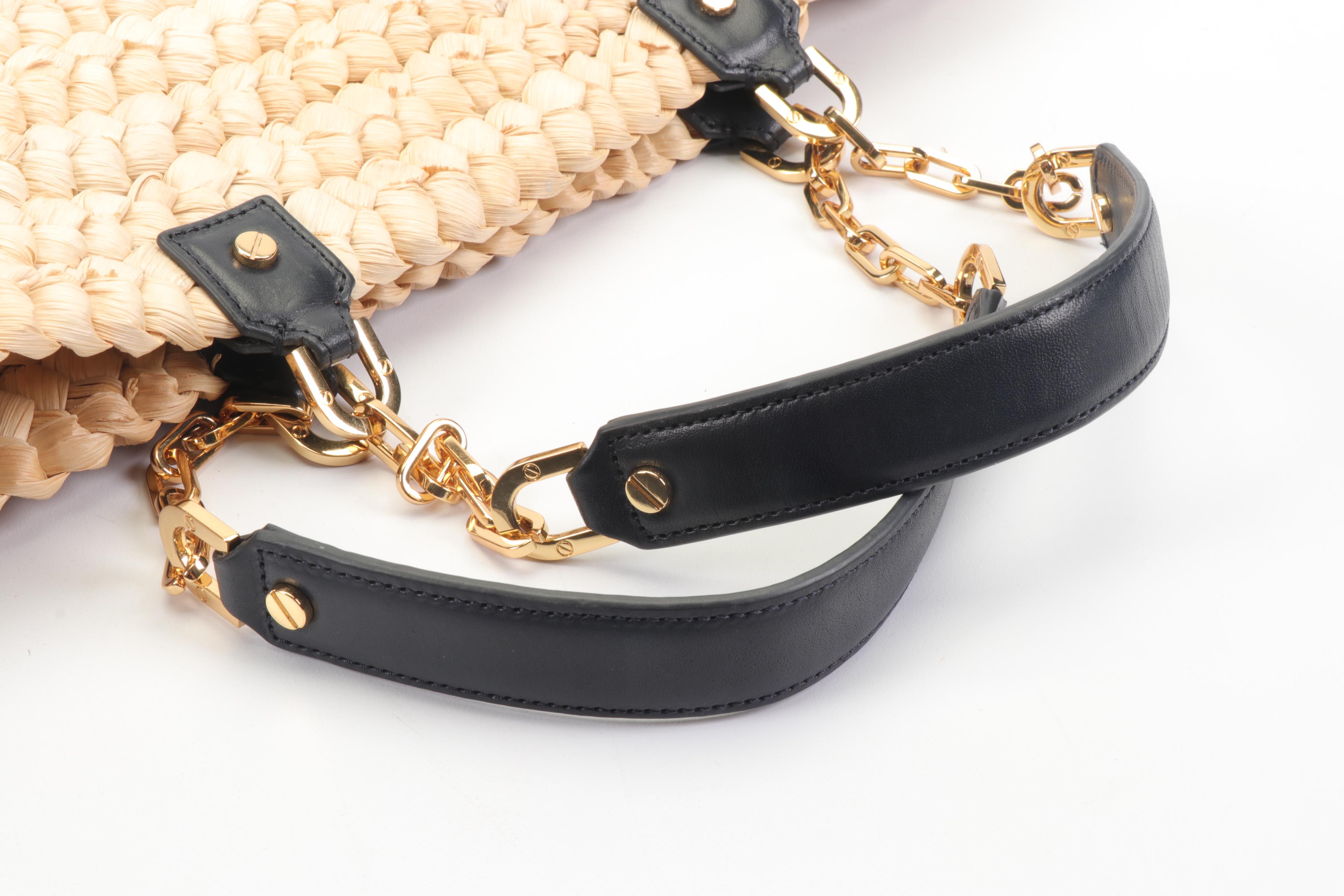 Tory Burch Audrey Woven Straw and Black Leather Tote