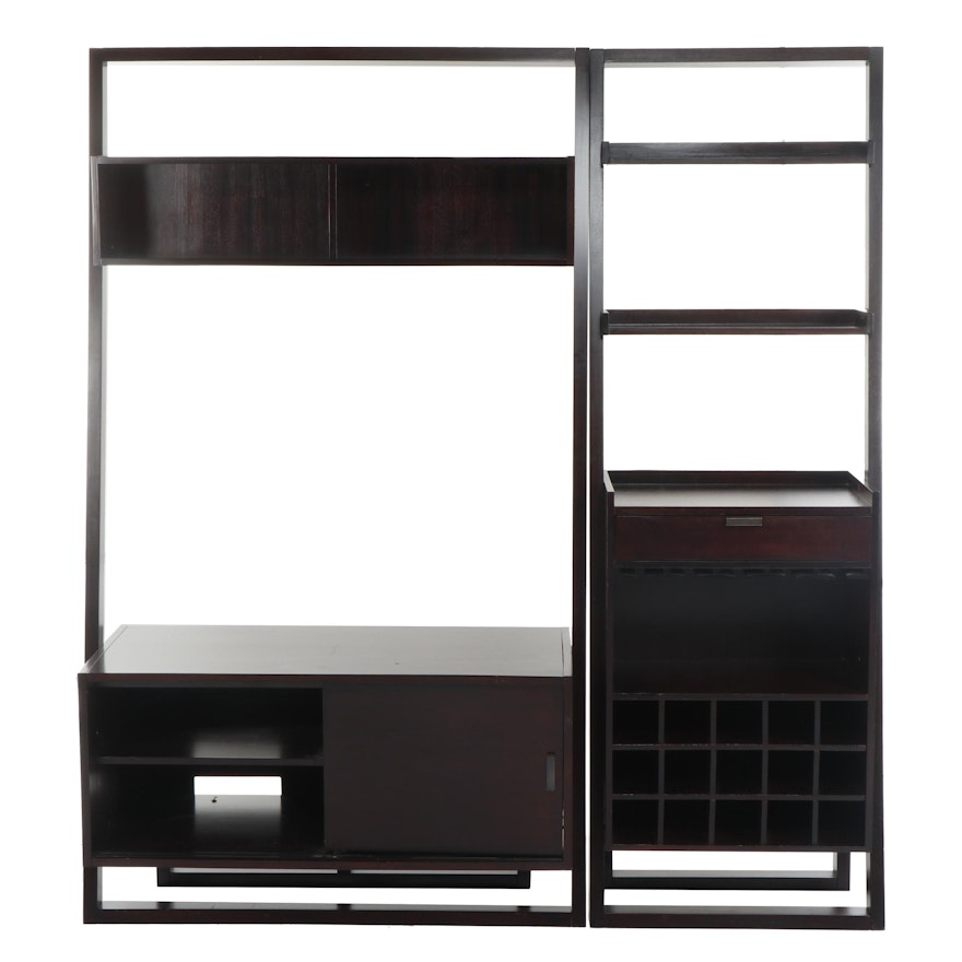 Crate & Barrel Contemporary Dark Cherry Finished Entertainment Center Wall Unit