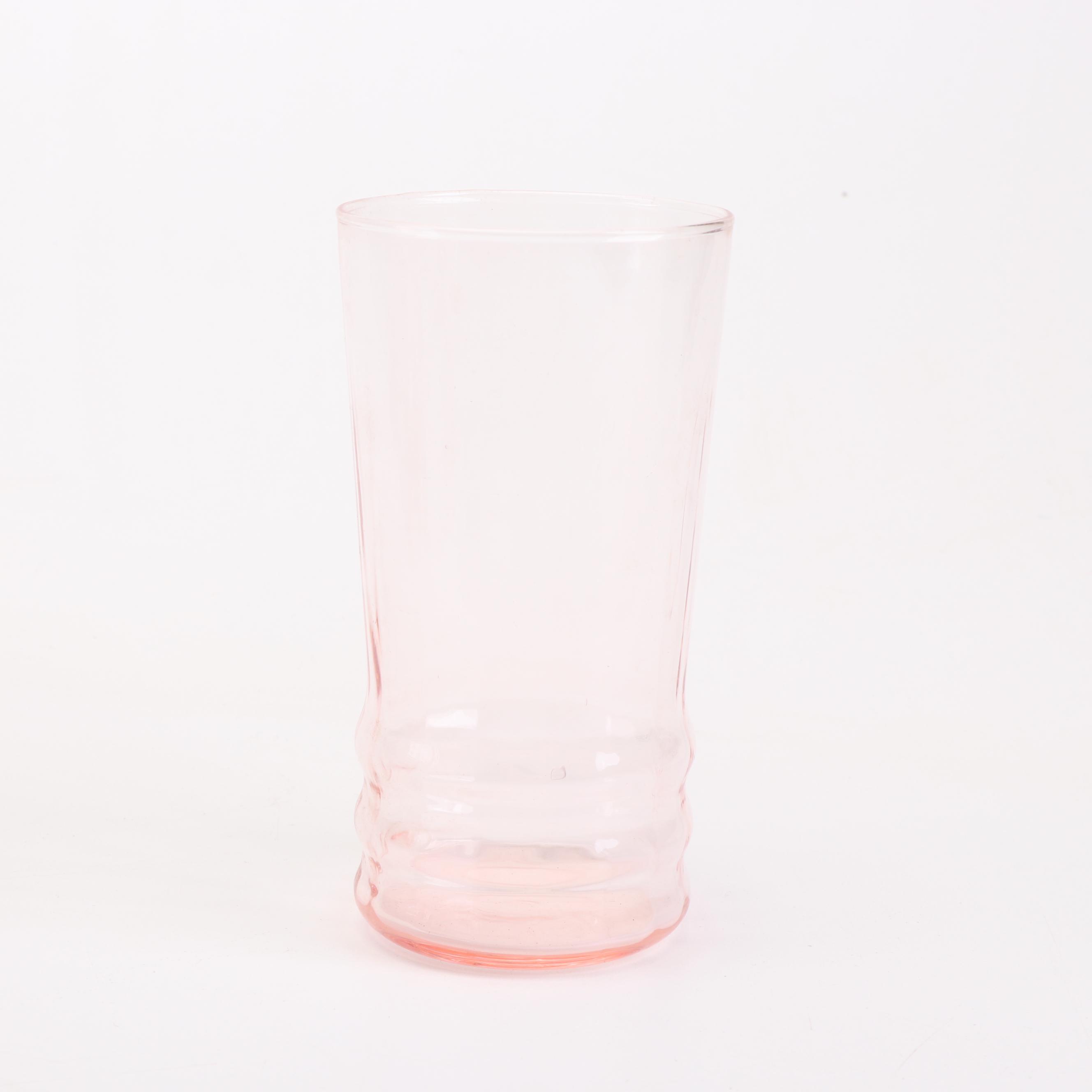 Pink Depression Glass Stemware, Tumblers and Pitcher, Mid-Century