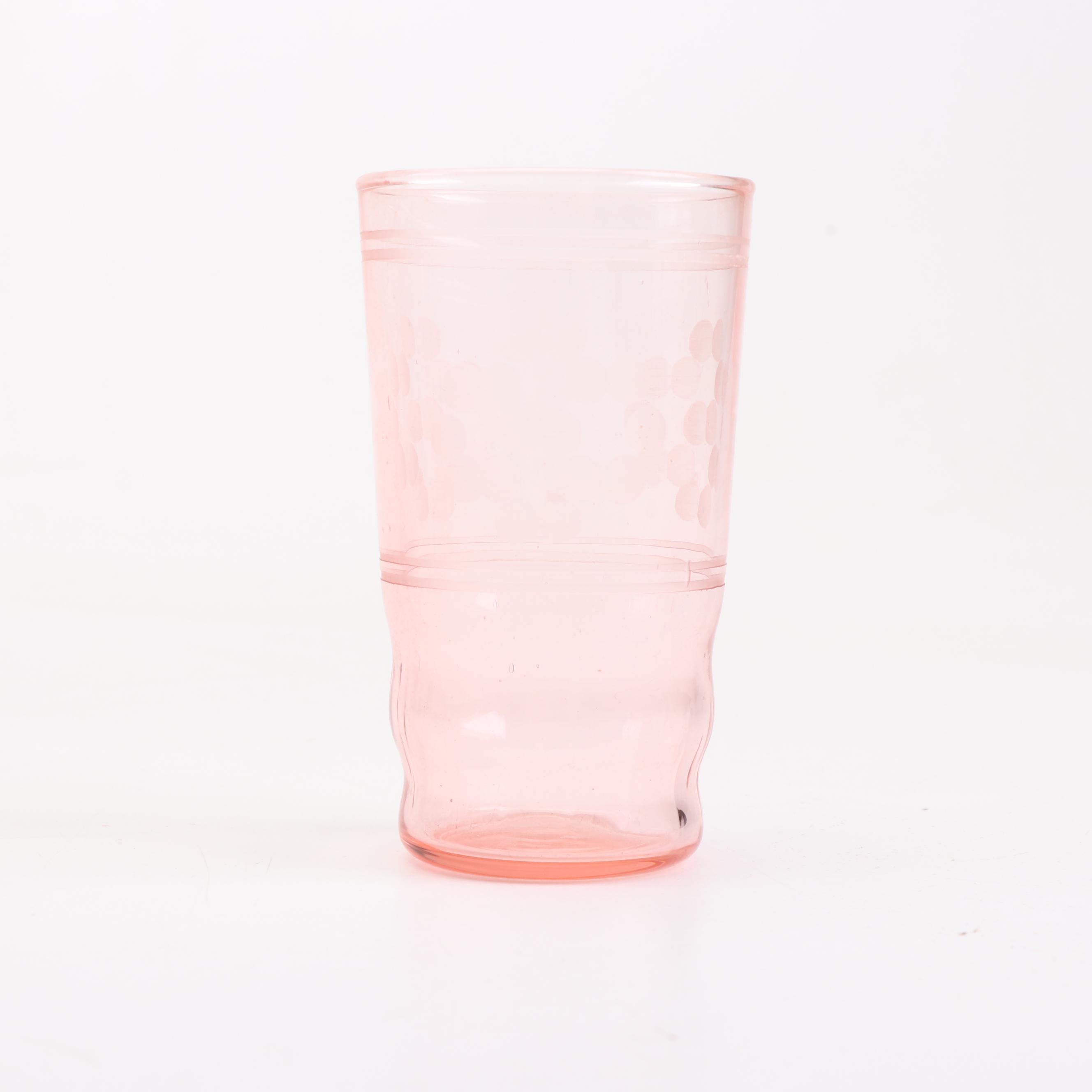 Pink Depression Glass Stemware, Tumblers and Pitcher, Mid-Century