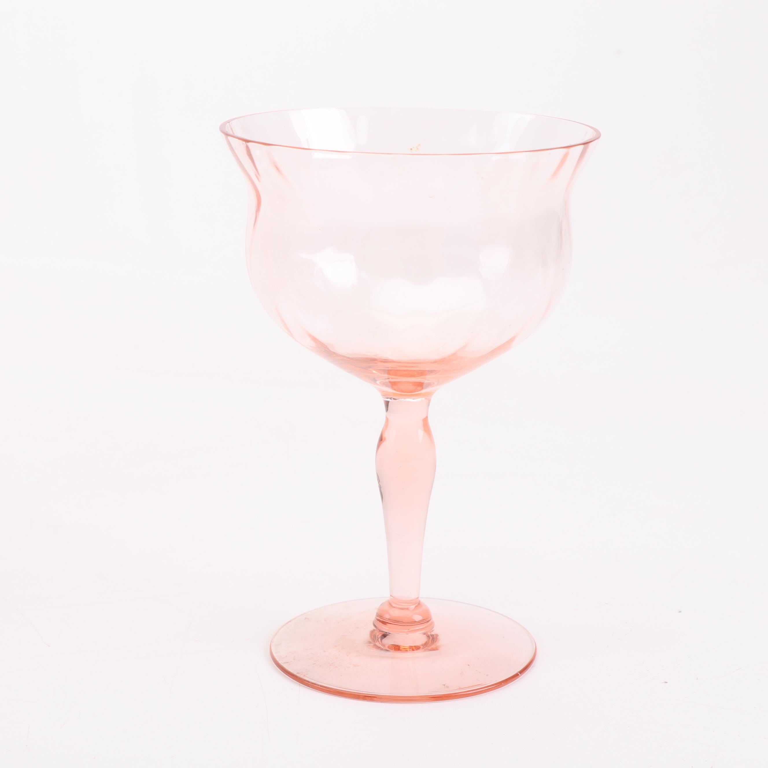 Pink Depression Glass Stemware, Tumblers and Pitcher, Mid-Century